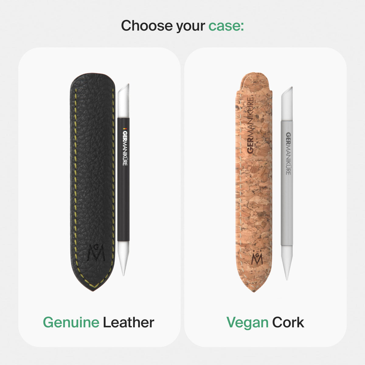 GERmanikure Palillo De Cutículas De Vidrio Negro En Funda De Corcho - Fabricado Éticamente En La República Checa - Empujador Y Removedor De Cutículas, Lima Para Las Yemas De Los Dedos Para Pieles Call