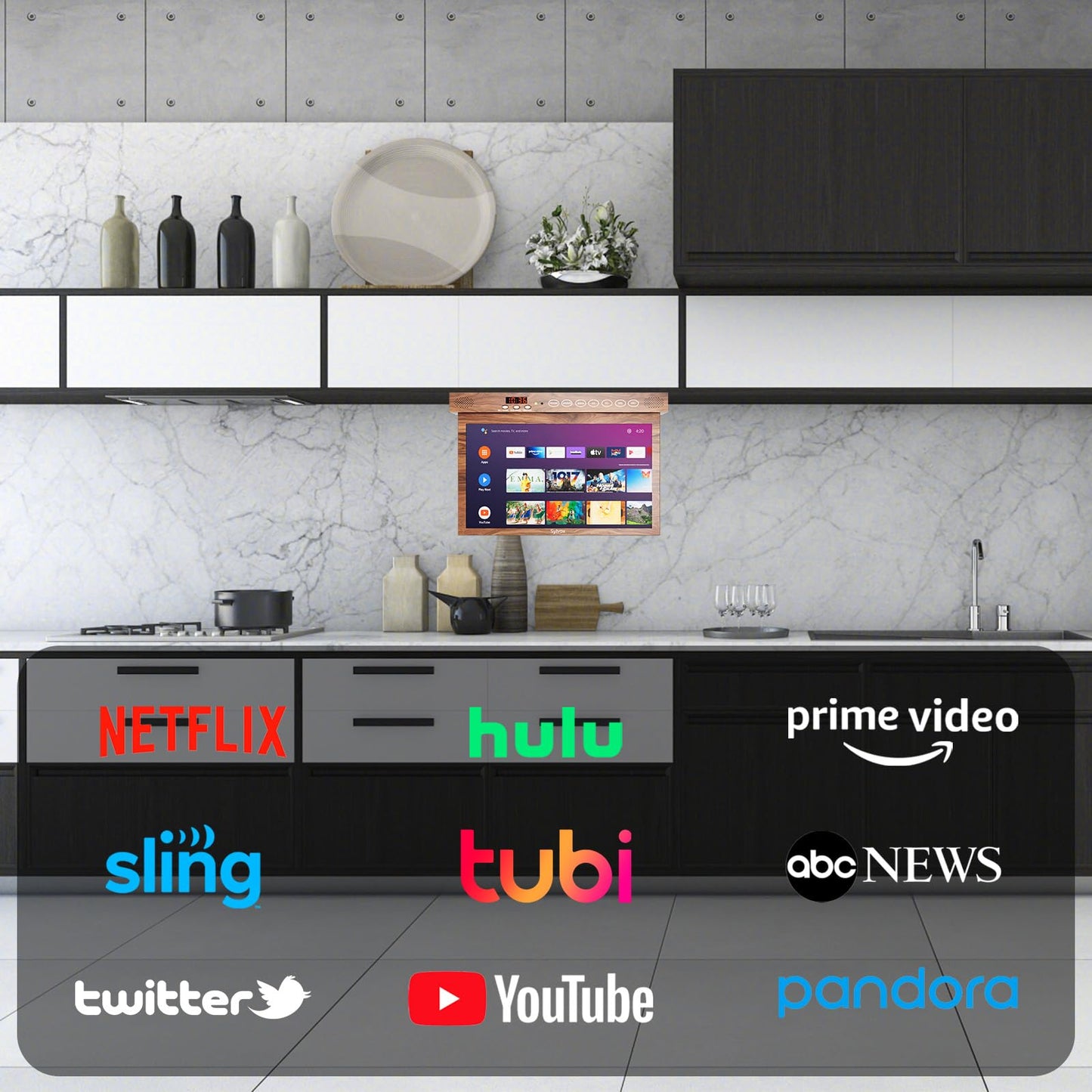 Televisor Inteligente SYLVOX Grano de Madera con Rotación de 360° y Diseño Compacto para Cocina, Recámara o RV