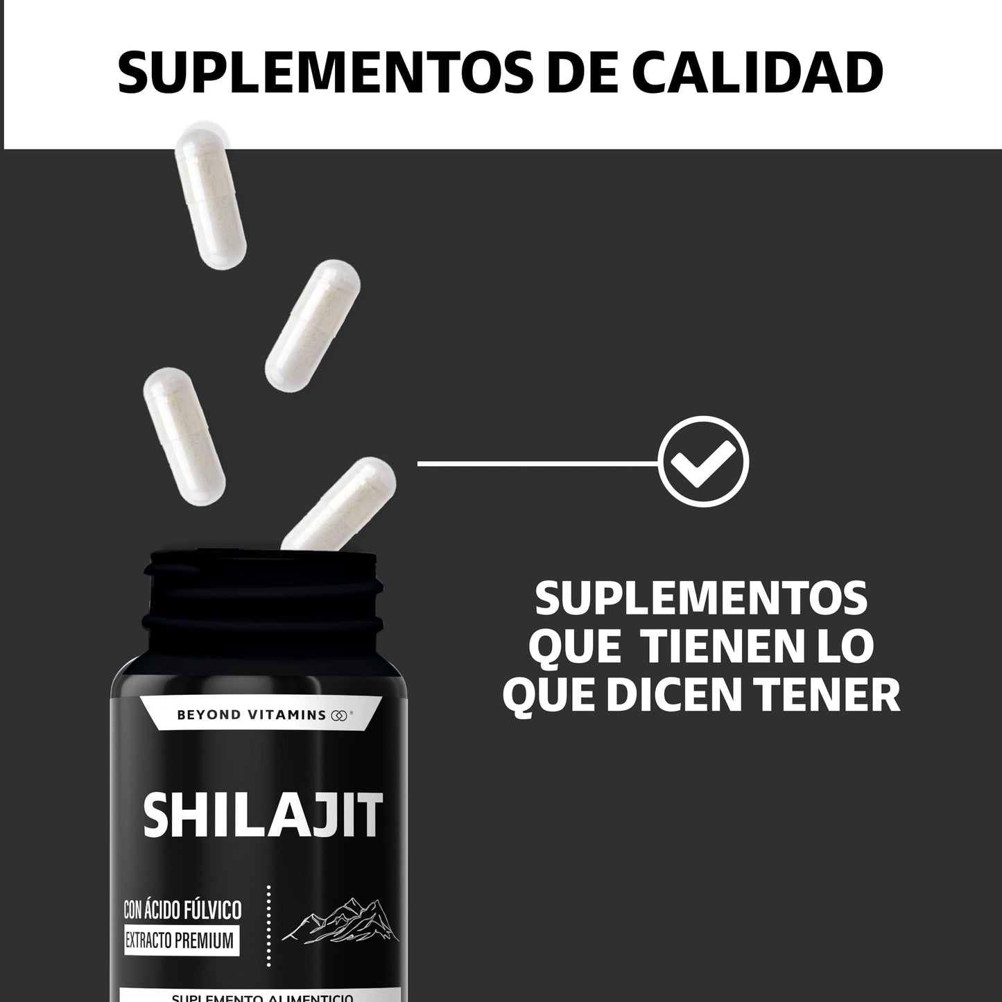 Beyond Vitamins | Shilajit Puro del Himalaya | Extracto de Resina de Shilajit en polvo y encapsulado para mayor conveniencia | Alto en Ácido fúlvico | 2 meses