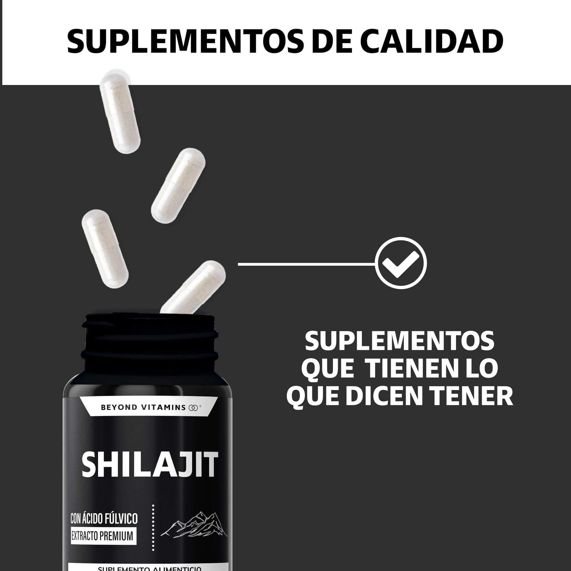 Beyond Vitamins | Shilajit Puro del Himalaya | Extracto de Resina de Shilajit en polvo y encapsulado para mayor conveniencia | Alto en Ácido fúlvico | 2 meses