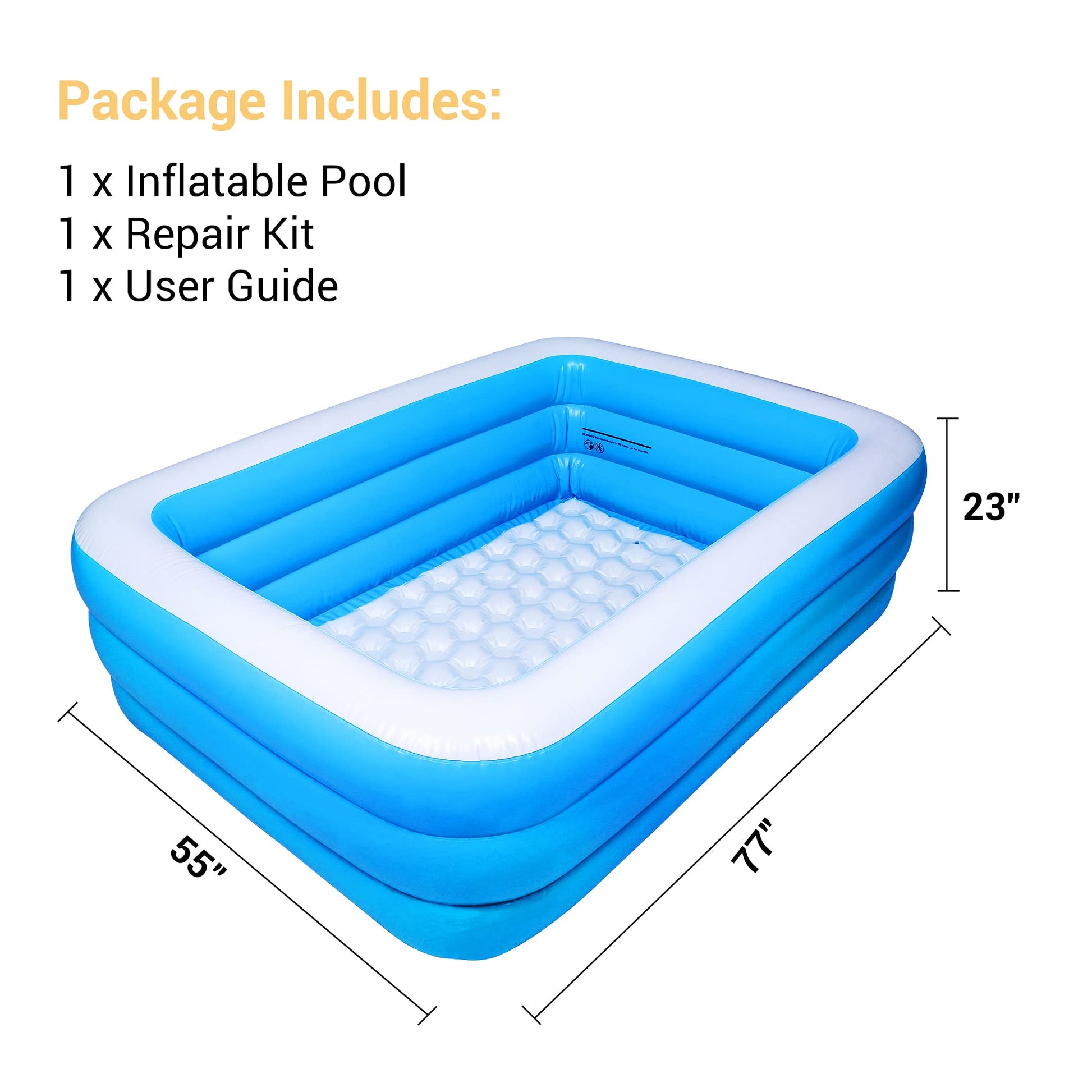 AsterOutdoor - Piscina Inflable de tamaño Completo sobre el Piso para niños, para Adultos, niños, niños pequeños, 77 x 55 x 23 Pulgadas, Gruesa, para Patio Trasero, jardín, Fiesta, Azul