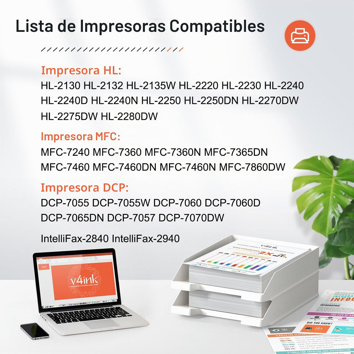 Cartucho de Tóner v4ink Negro de Alto Rendimiento para Brother TN450 TN420
