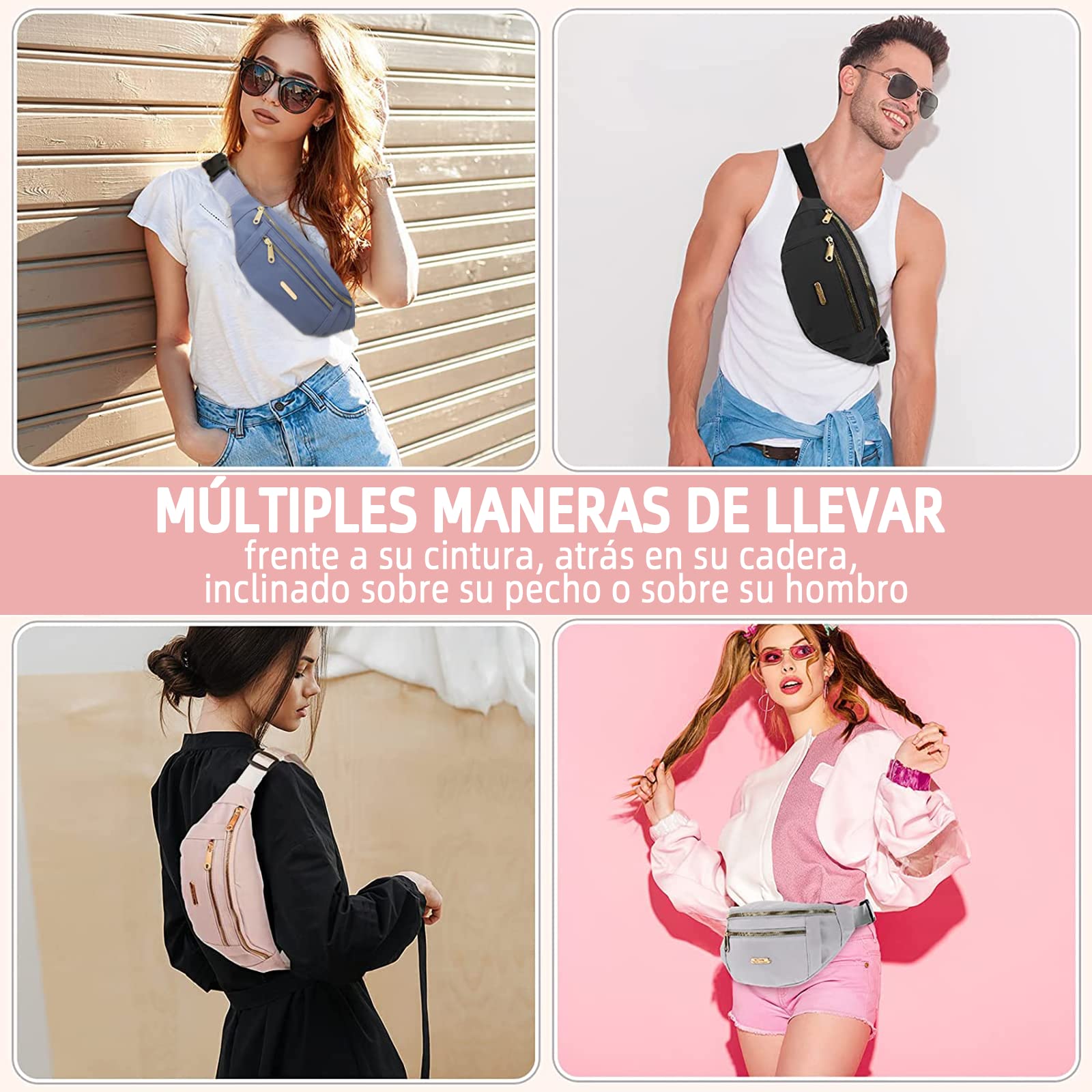 Cangurera Deportiva PKDEF Negra Impermeable de 2 Unidades para Mujer