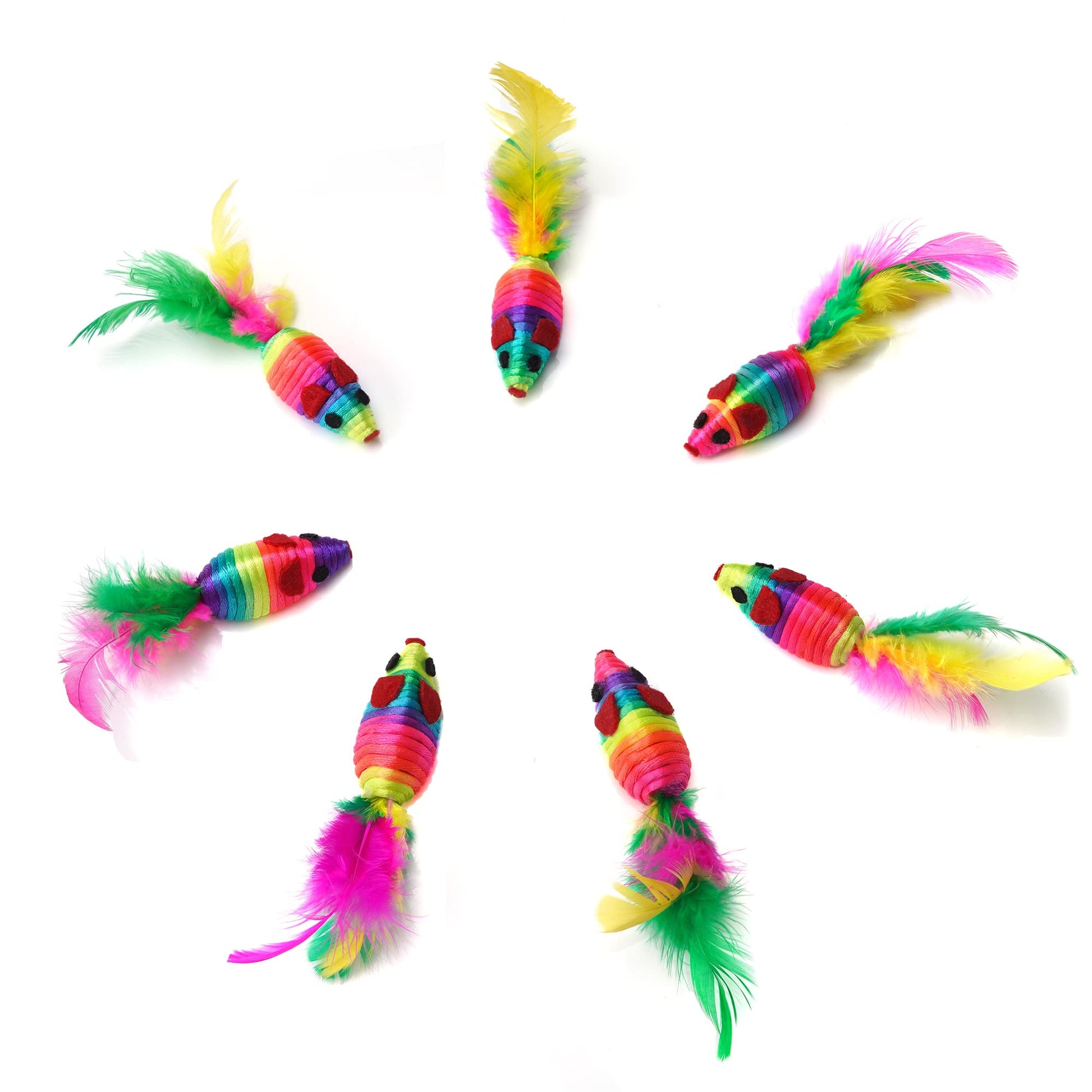 Chiwava 24 Piezas 5 "Juguete de Ratón con Pluma y Cuerda de Arco Iris para Gatitos en Varios Colores