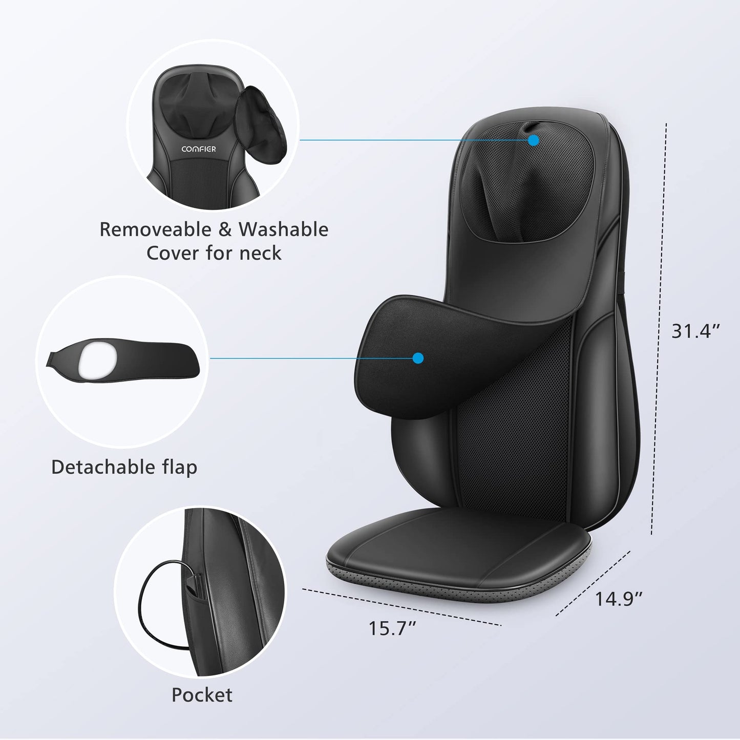 COMFIER Masajeador De Espalda Shiatsu Con Calor, Acolchado Profundo Y Almohadilla Para Silla De Masaje Rodante, Masajeador De Silla Para Uso Doméstico En La Oficina, Regalo Para Papá, Mamá