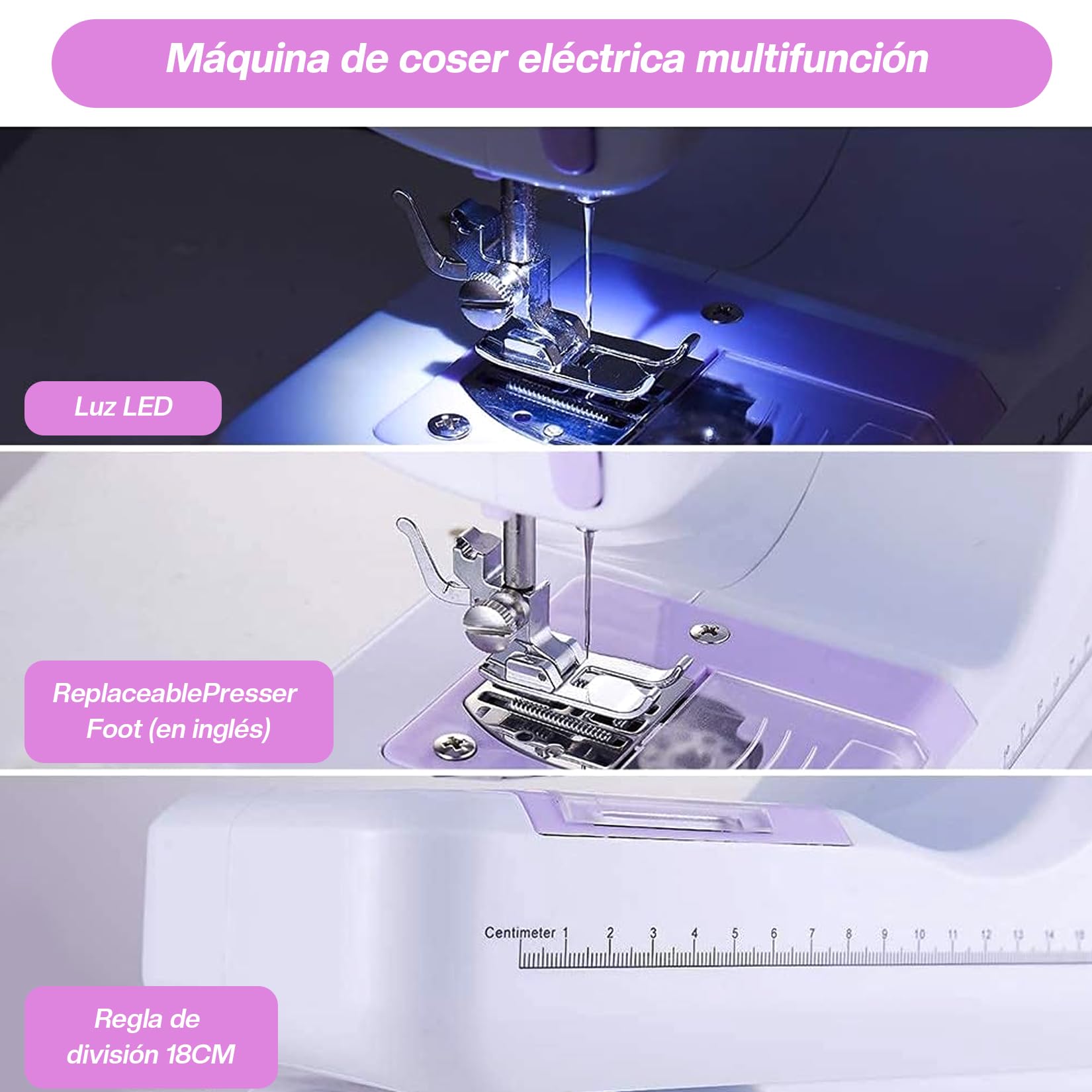 Máquina de Coser Electrica - Maquina de Coser Electrica 12 Tipos de Puntadas,Pedal Eléctrico de Doble Uso,Función de Patchwork, Costura de Botones,Costura Cilíndrica,Adecuado para Principiantes