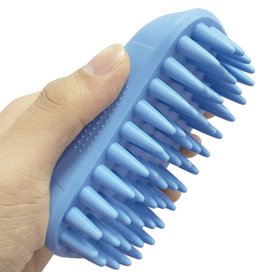 Cepillo de champú de silicona para mascotas para cabello largo y corto, mediano y grande, mascotas, perros, gatos, goma antideslizante para perros, gatos, mascotas, ratones, ducha, baño, cepillo de masaje (azul (nuevo))