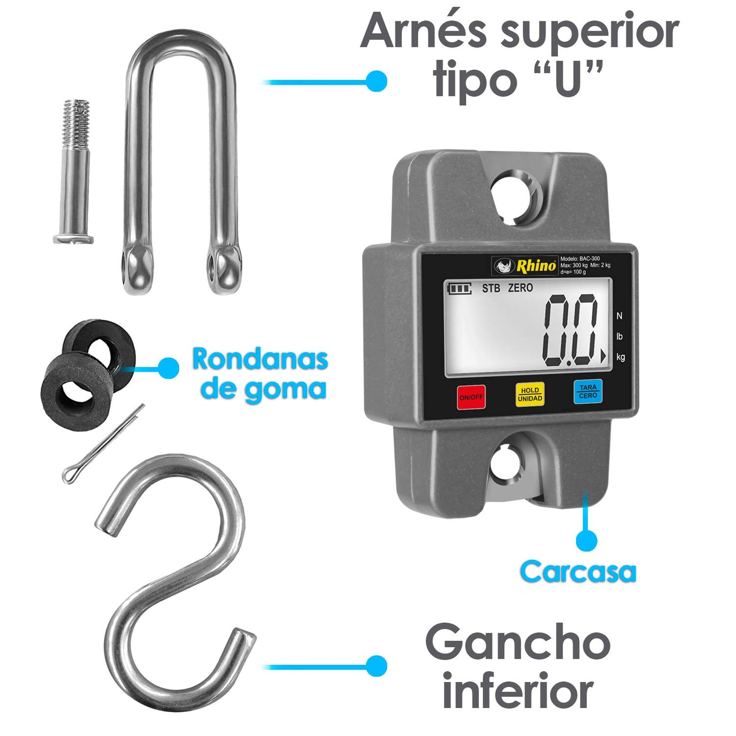 Báscula Digital RHINO Naranja Ideal para Uso Rudo 300 kg Lecturas Congeladas