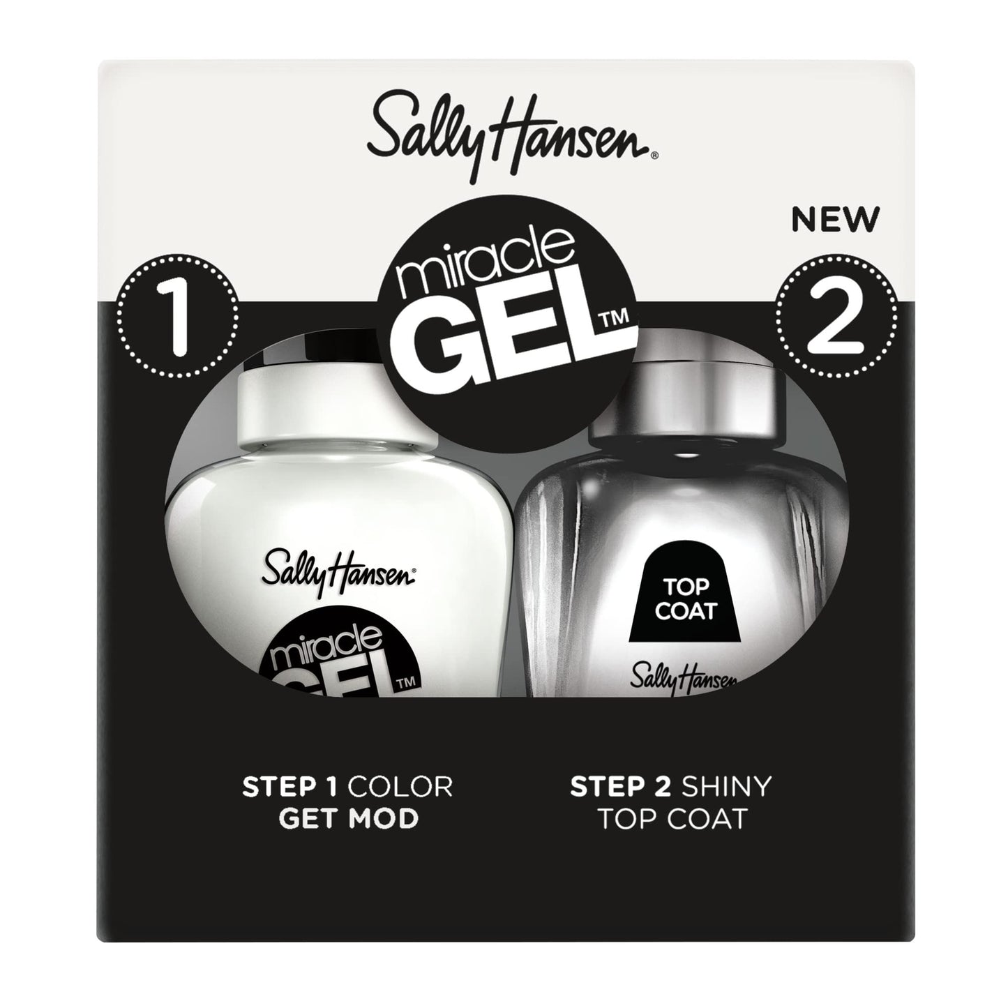 Sally Hansen Miracle Gel Nail Polish, Shade Get Mod 789 with Shiny Top Coat Duo Pack (el embalaje puede variar)