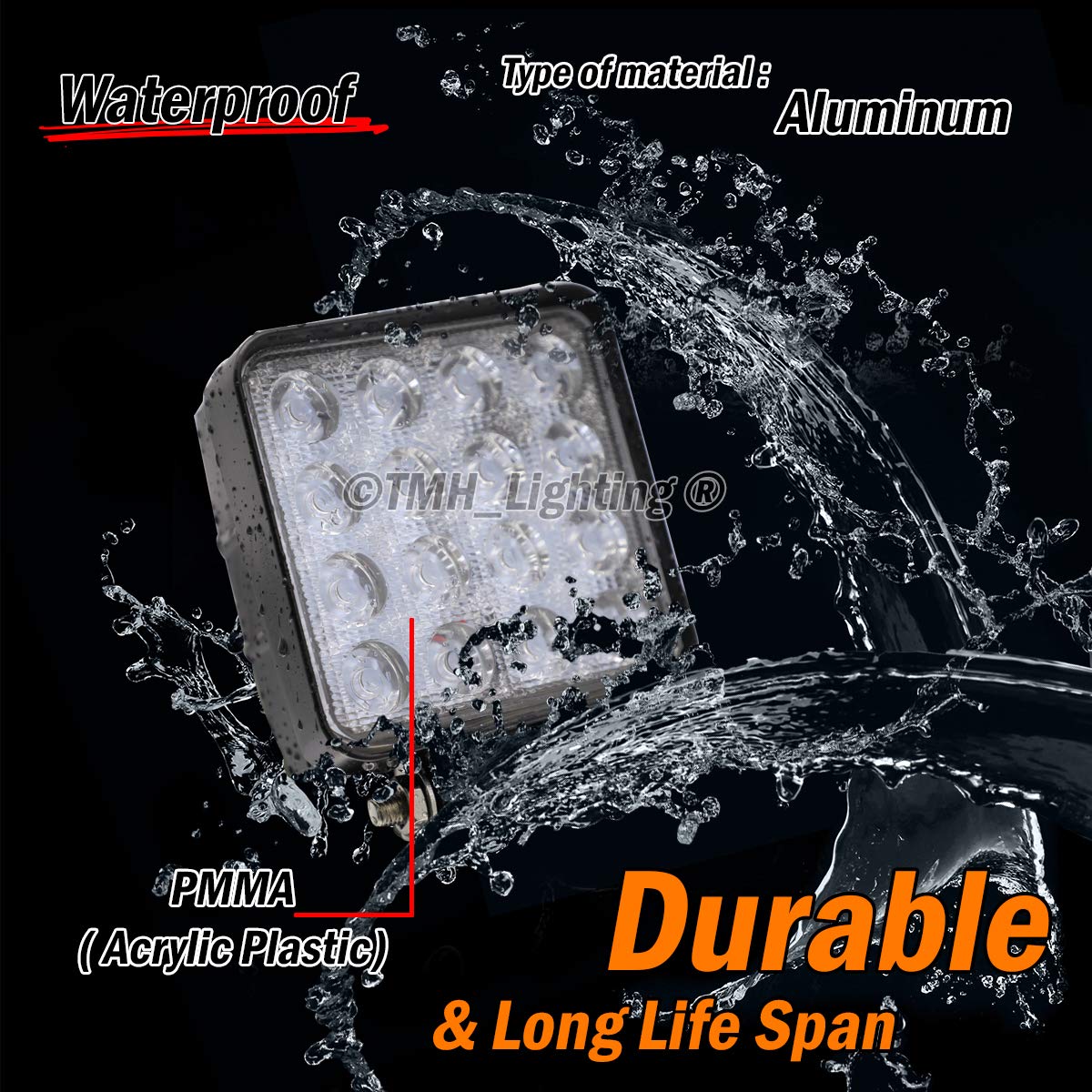 Reflector Cuadrado LED TMH 48W Blanco de 60 Grados para Jeep y Vehículos Todo Terreno