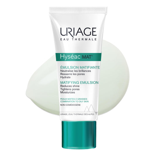 Uriage Hyseac Crema Facial Emulsión Matificante - Emulsión fluida-ligera, con efecto mate-aterciopelado - Para pieles mixtas a grasas - Controla los brillos, disminuye la apariencia de los poros y proporciona una hidratación duradera - No Comedogénico