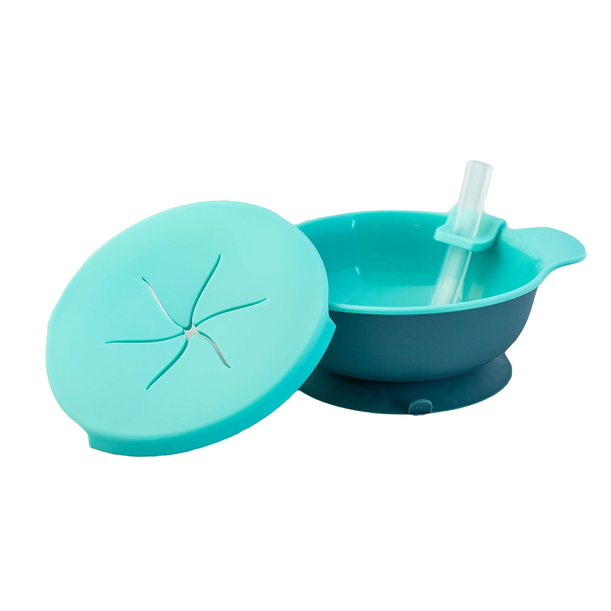 Plato para Snack PAPU BABY Azul con Popote Desmontable y Base de Succión