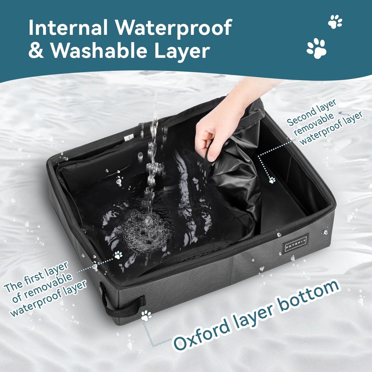 Caja de Arena Portátil Petsfit Gris con Forro Antifugas y Estructura Sólida para Viajes