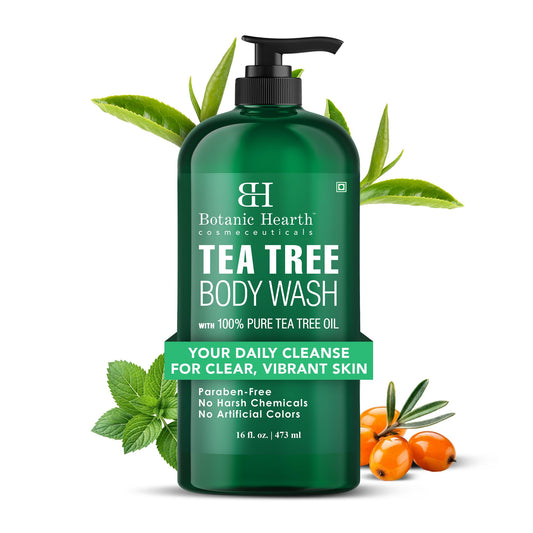 BOTANIC HEARTH Tea Tree Body Wash, ayuda a los hongos de las unas, los atletas de los pies, los gusanos de anillo, el picor del caldo, el acne, el eczema y el olor corporal, alivia el picor y promueve la piel y los pies saludables, naturalmente perfumados