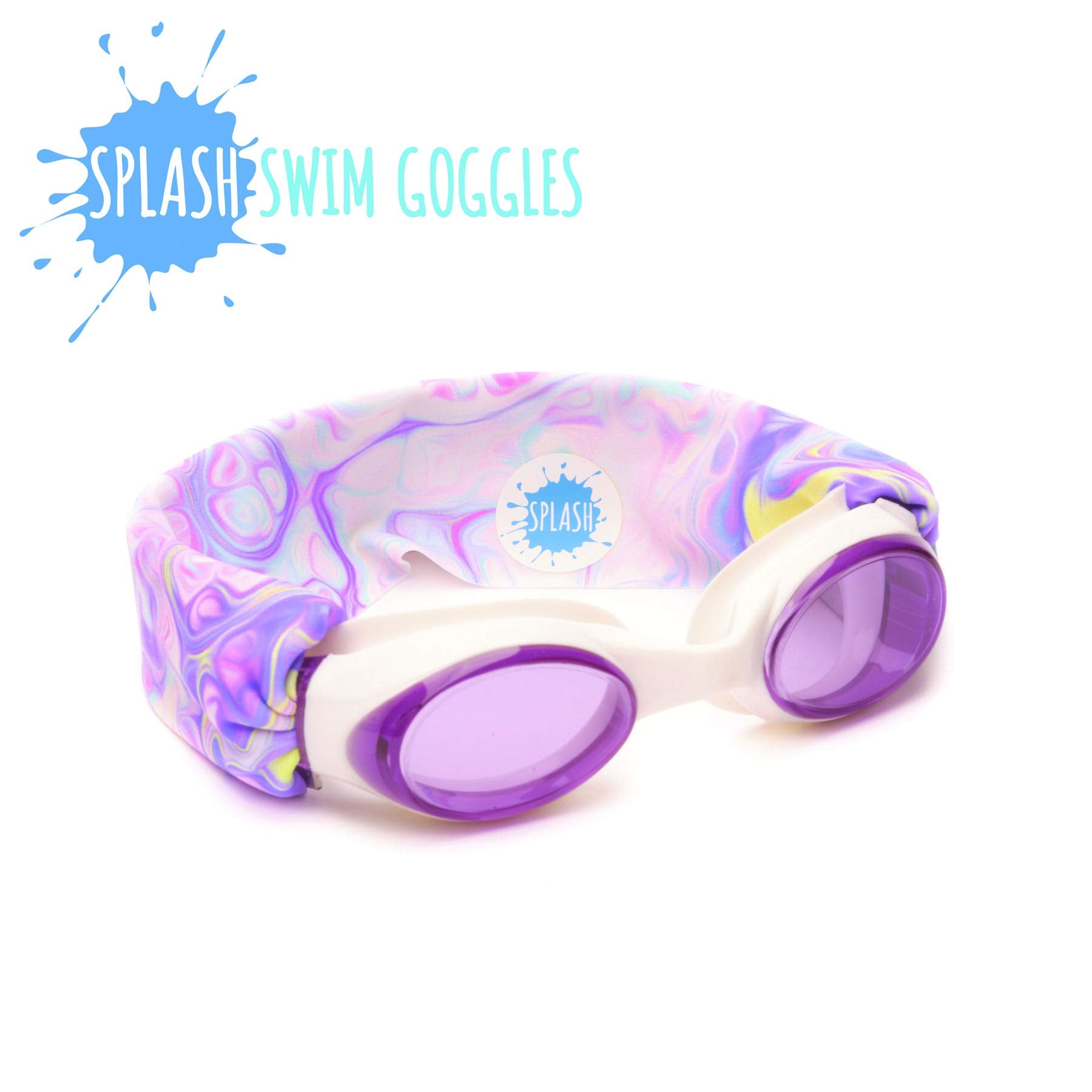 Goggles Natación Splash Place Pastel Swirl con Correa de Tela para Niños y Adultos