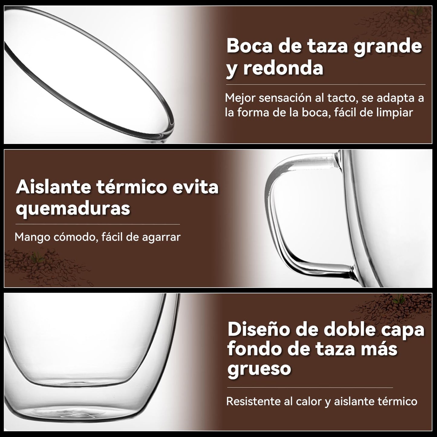 LINGLUCKY Tazas de Café de Cristal de Doble pared con Asa, 6 piezas Vasos de Café Espresso de Vidrio de Café Aislado, Tazas de Café con Leche para Cappucchino Espresso Té Café