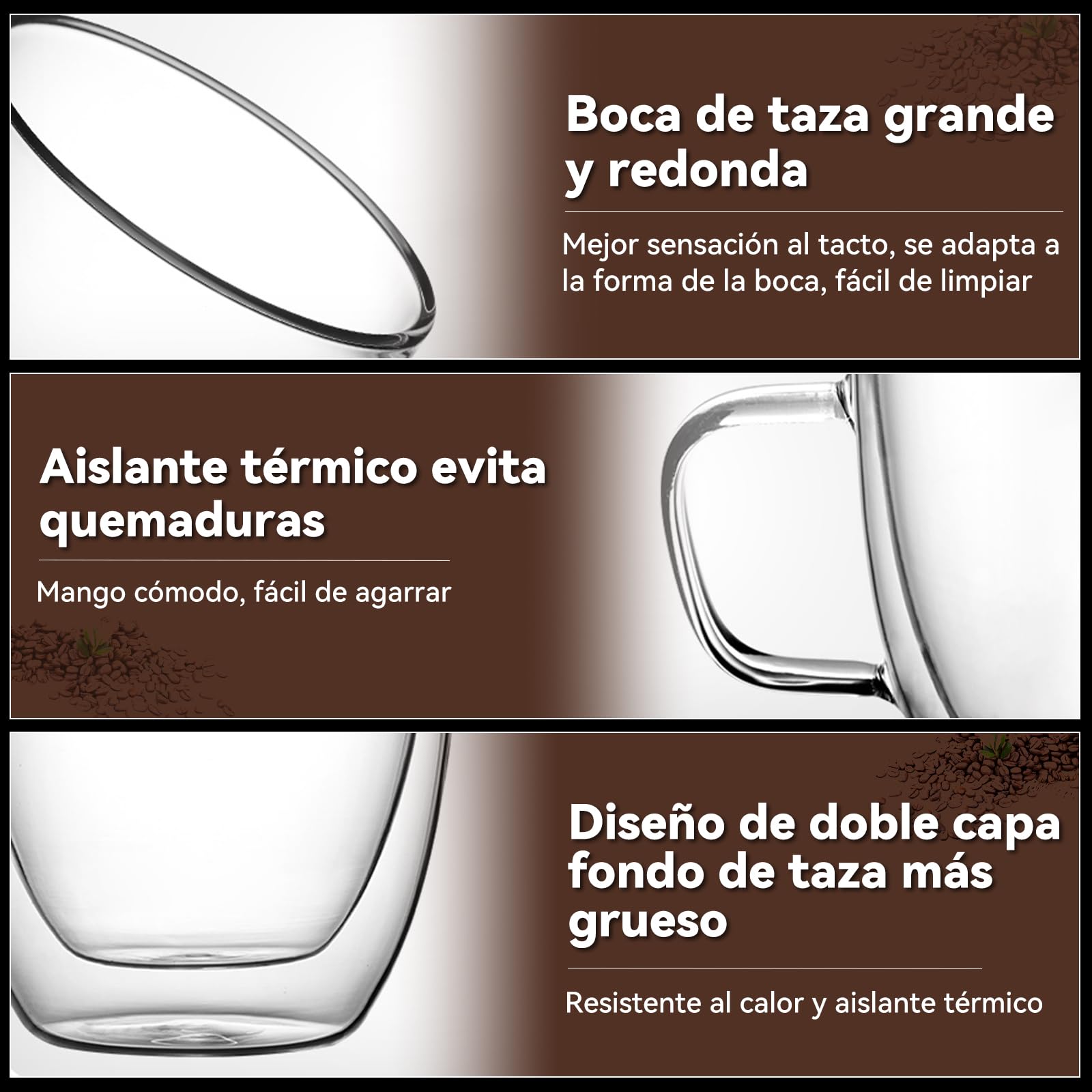 LINGLUCKY Tazas de Café de Cristal de Doble pared con Asa, 6 piezas Vasos de Café Espresso de Vidrio de Café Aislado, Tazas de Café con Leche para Cappucchino Espresso Té Café