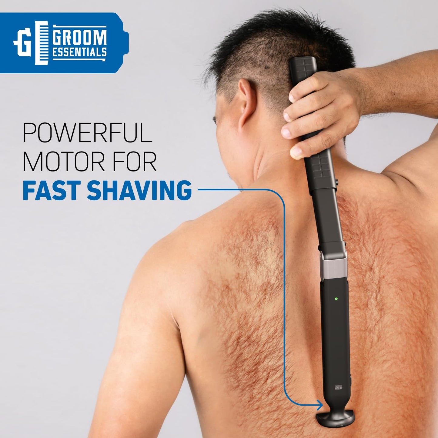 CHARGEWORX Groom Essentials Afeitadora de Espalda Eléctrica para Hombres | Extensión de 150°, Afeitadora de Espalda para Hombre Mango Largo, Maquinilla de Afeitar Trasera para Hombres Espalda Peluda |