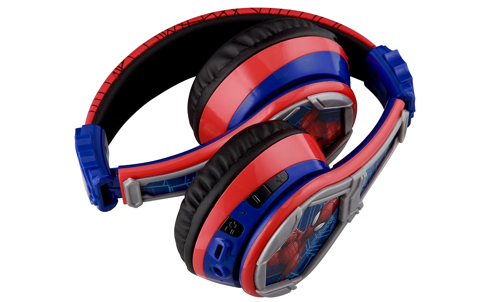 eKids Spiderman - Auriculares inalámbricos Bluetooth portátiles para niños con micrófono, volumen reducido para proteger la audición, batería recargable, diadema ajustable para niños, para escuela, hogar o viajes