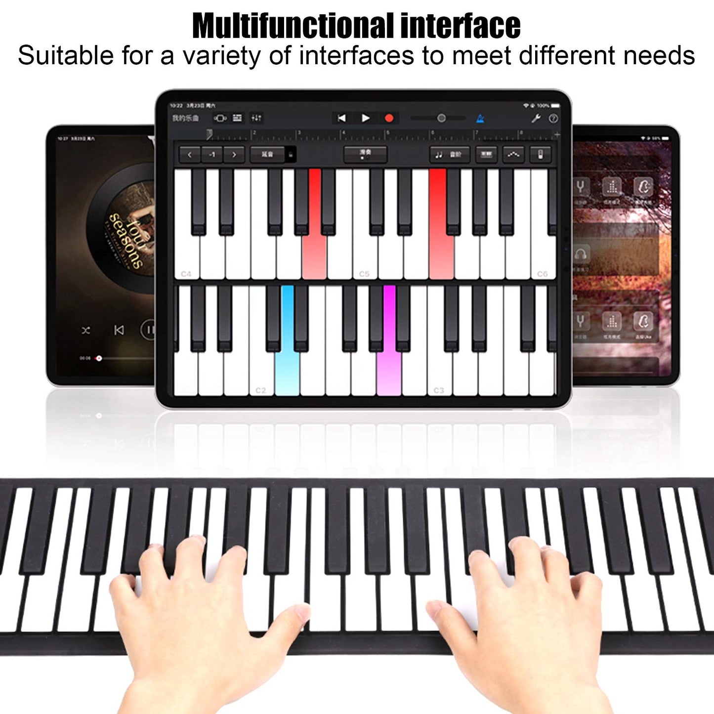 Teclado de Piano POCREATION Negro Flexible Roll Up 88 Teclas Portátil para Principiantes