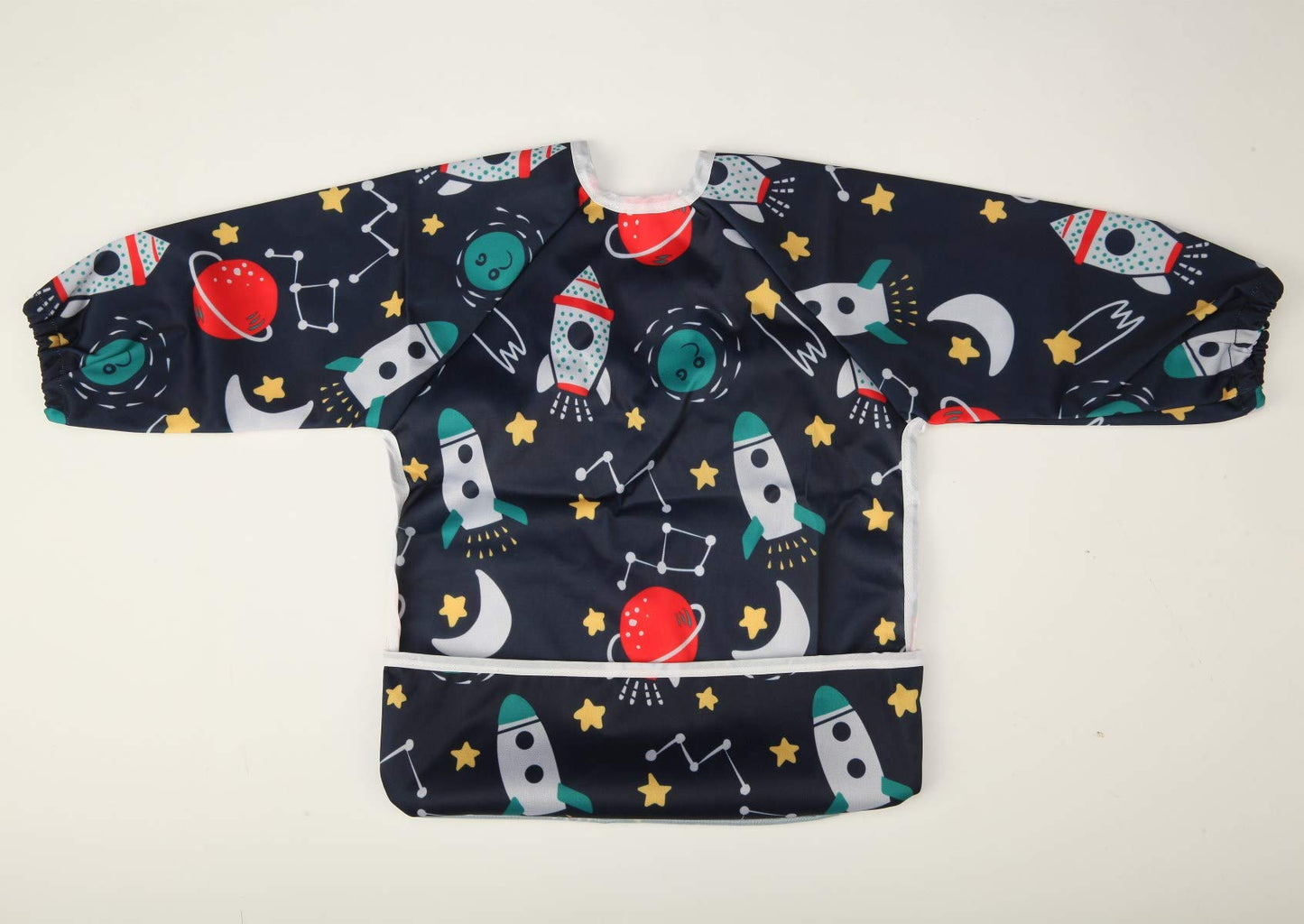 MUMBABY bebé babero camisa con mangas de bolsillo 1-3 años de edad niño Smock, impermeable, lavable, mancha y olor resistente a la pintura dibujo (Rocket)