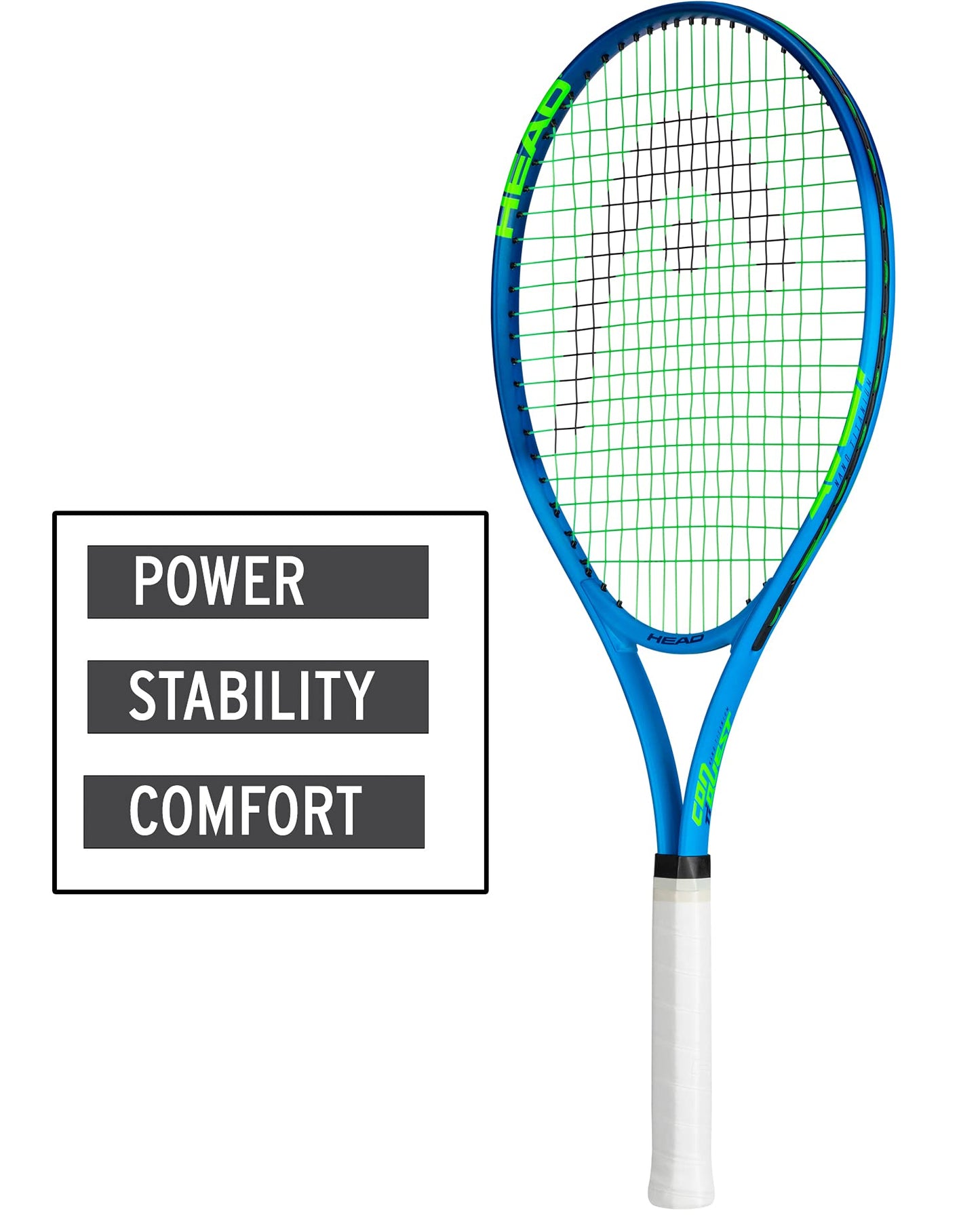 HEAD Ti. Conquest - Raqueta de Tenis - Raqueta de Equilibrio de luz de Cabeza preencordada de 27 Pulgadas, Agarre de 4 3/8 Pulgadas