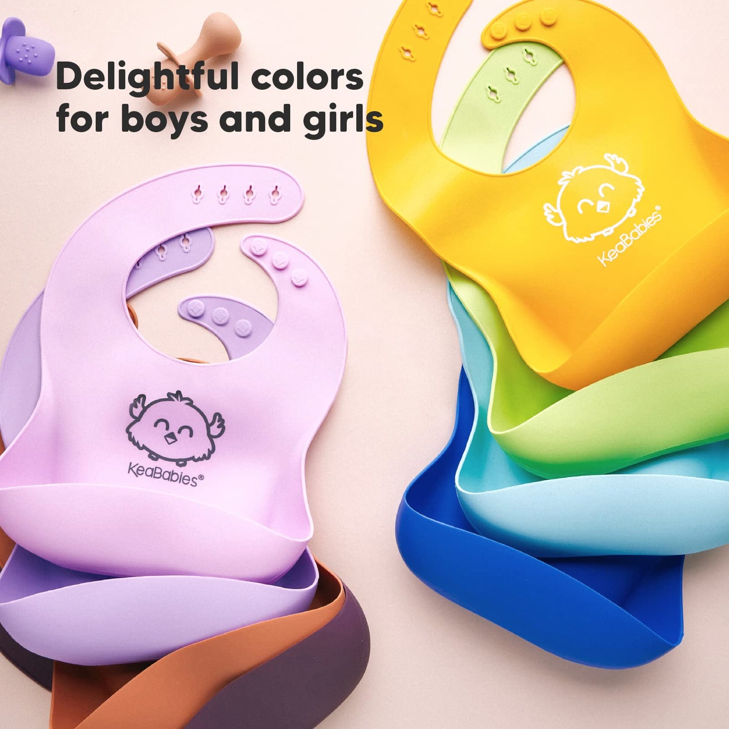 Silicone Baby Bibs - Waterproof, Easy Wipe Silicone Bib for Babies, Toddlers - Baby Feeding Bibs with Large Food Catcher Pocket - Travel Bibs Set for Boys, Girls - Food Grade BPA Free (Pretzel)