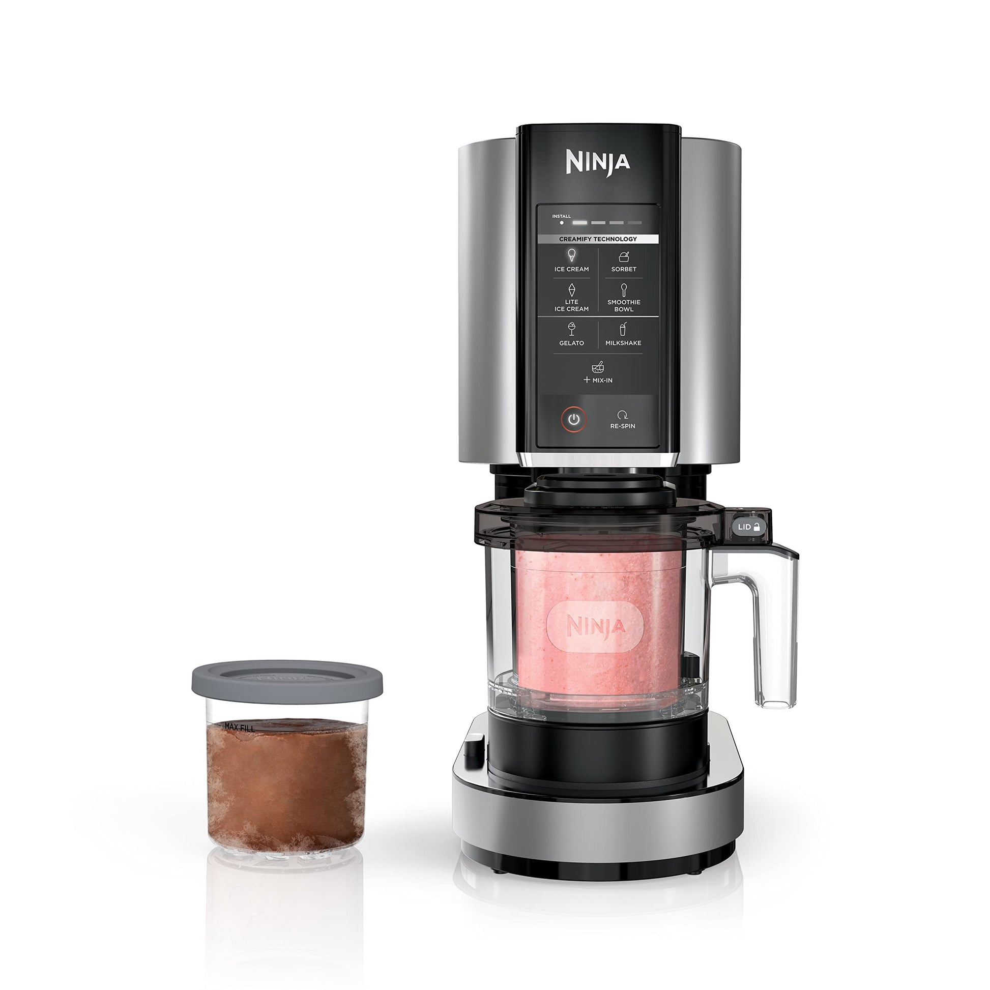 NINJA Creami, Máquina para Hacer Helados, Helados, Mezclas, Batidos, Sorbetes, Smoothies, 7 Programas en un Solo Toque, 2 Recipientes con Tapa, Tamaño Compacto, Plateada, NC301LAA