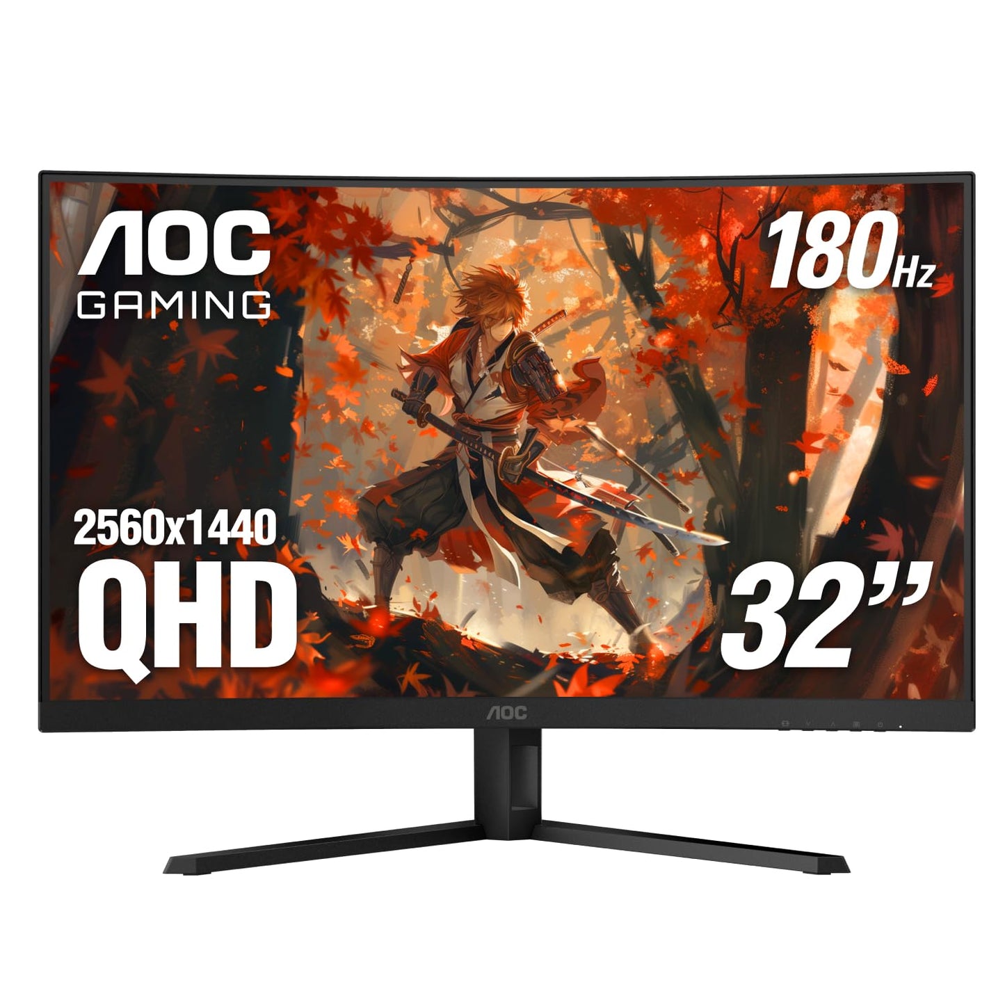 AOC CQ32G4VE Monitor de juegos sin marco curvo de 32 pulgadas 2K QHD, 1500R VA, 180Hz, tiempo de respuesta de 0.5 ms, 2 DisplayPort, 2 puertos HDMI, compatible con consola de juegos