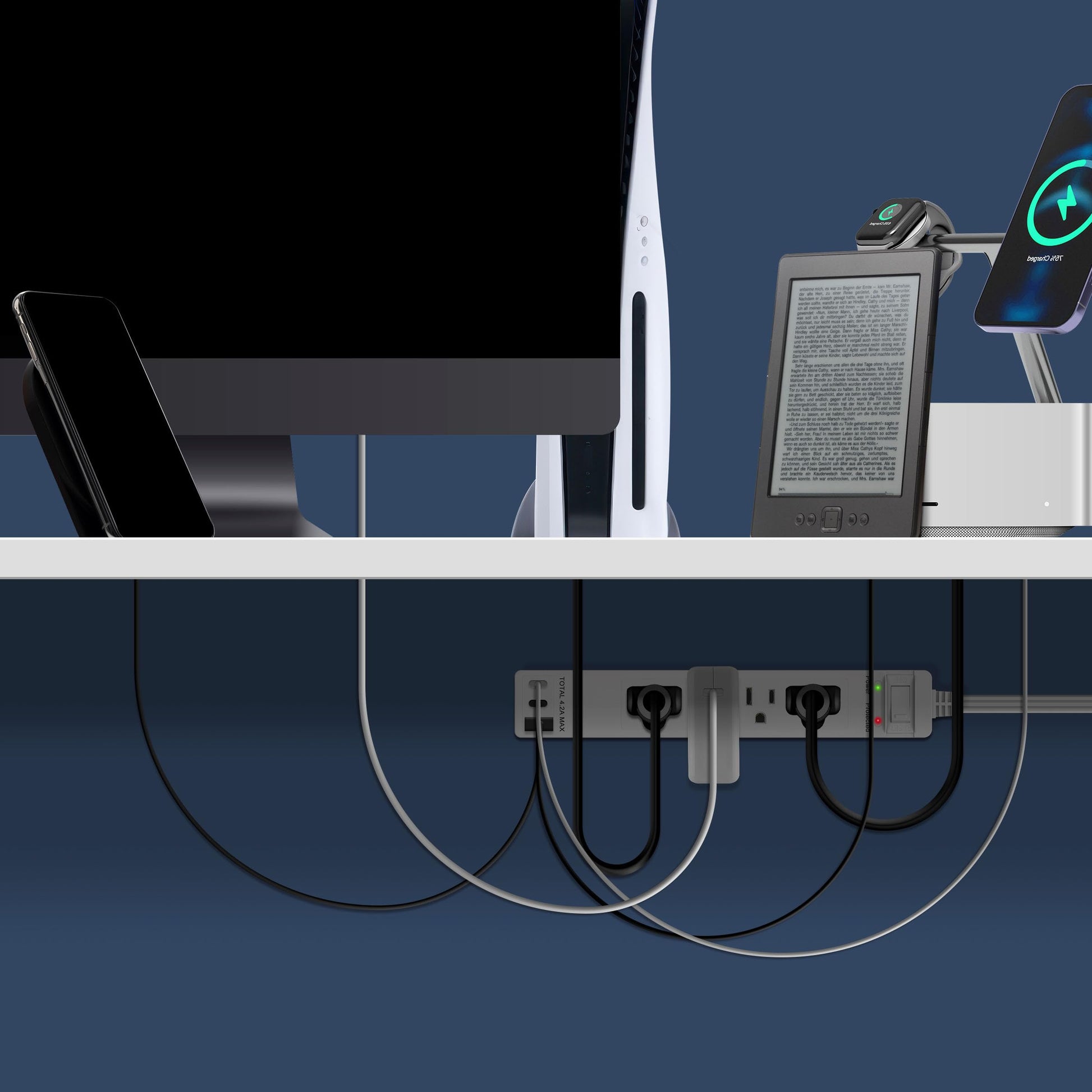 LIDER Extensor de salida con 4 receptáculos, USB tipo A y 2 USB tipo C, enchufe plano ultrafino, tira de alimentación de 4 tomas, ángulo de 45 grados, protector de sobretensiones, 1500 julios, cable
