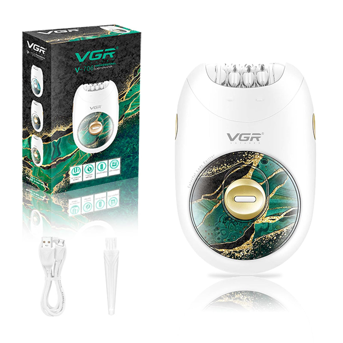 VGR706 Depiladora profesional para mujeres, dispositivo portátil inalámbrico de depilación mejorado, funcionamiento suave, diseño silencioso, sistema de 18 pinzas, depiladora recargable de cuerpo (verde)