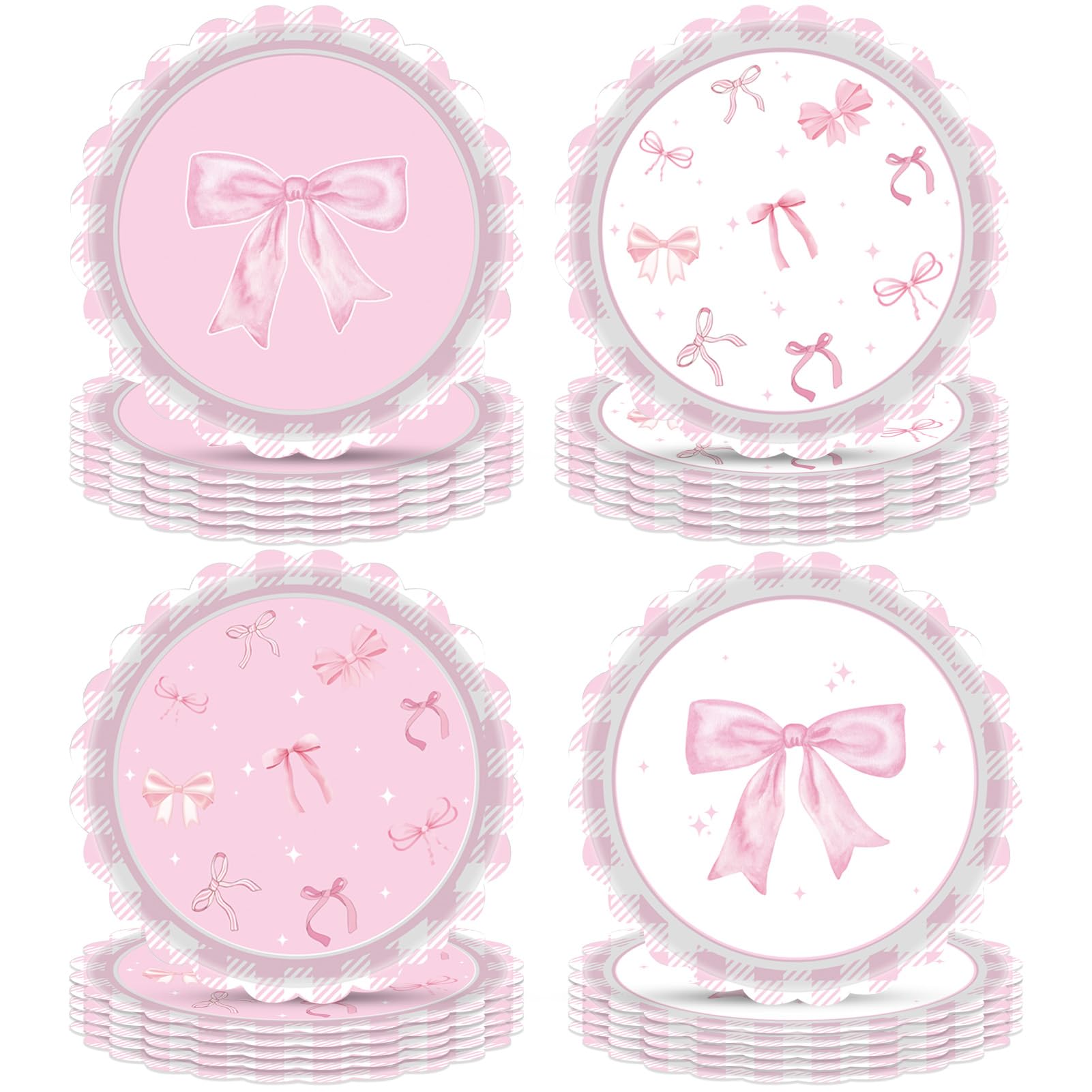 Funhax - 32 piezas de moño rosa para decoración de cumpleaños con lazo rosa, decoración de fiesta de cumpleaños, platos de papel para niña, coqueta, baby shower, suministros de fiesta de boda