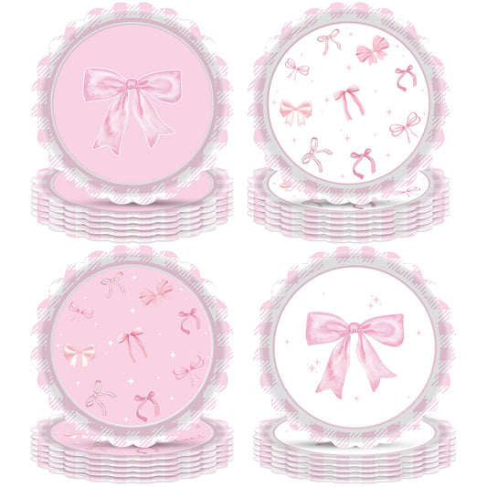 Funhax - 32 piezas de moño rosa para decoración de cumpleaños con lazo rosa, decoración de fiesta de cumpleaños, platos de papel para niña, coqueta, baby shower, suministros de fiesta de boda