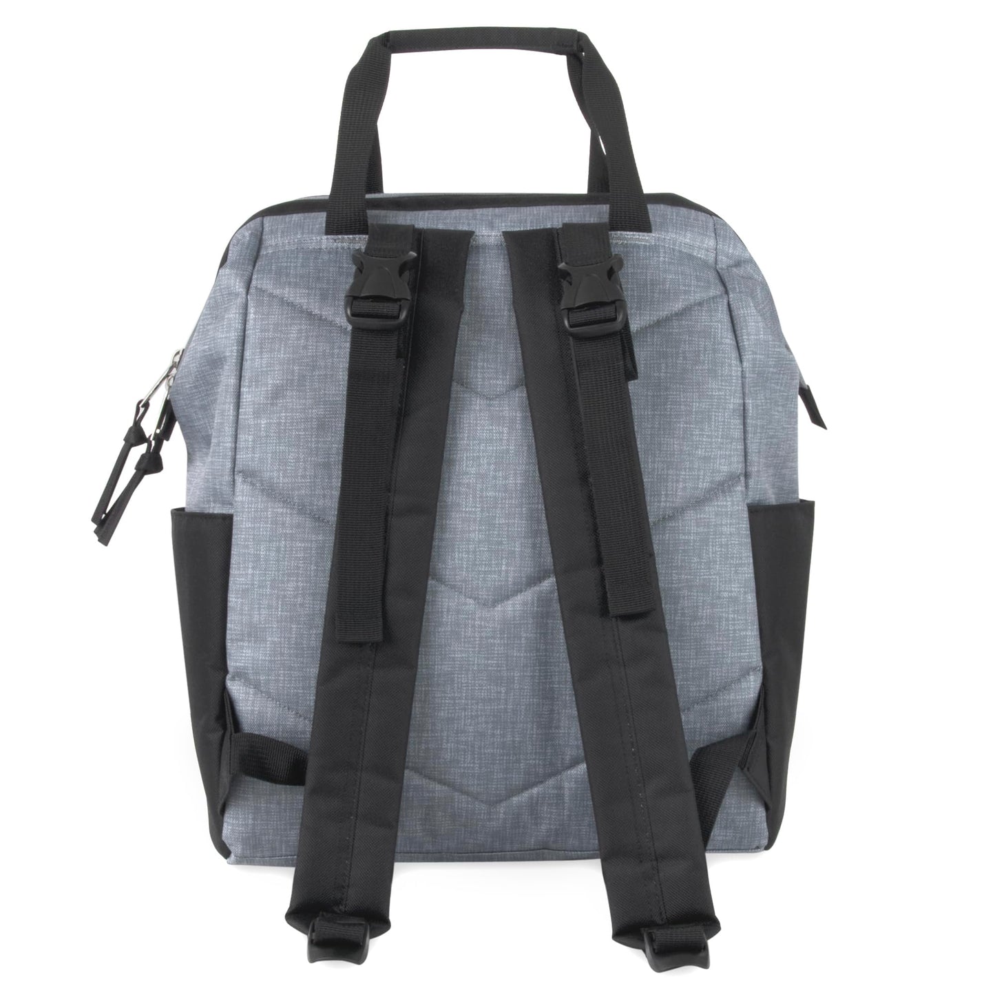 Baby Essentials - Mochila de pañales con marco principal súper enfriadora con cambiador, correas para carriola, compartimento aislado para botellas, Negro/Gris, Mediano, Mochila para pañales