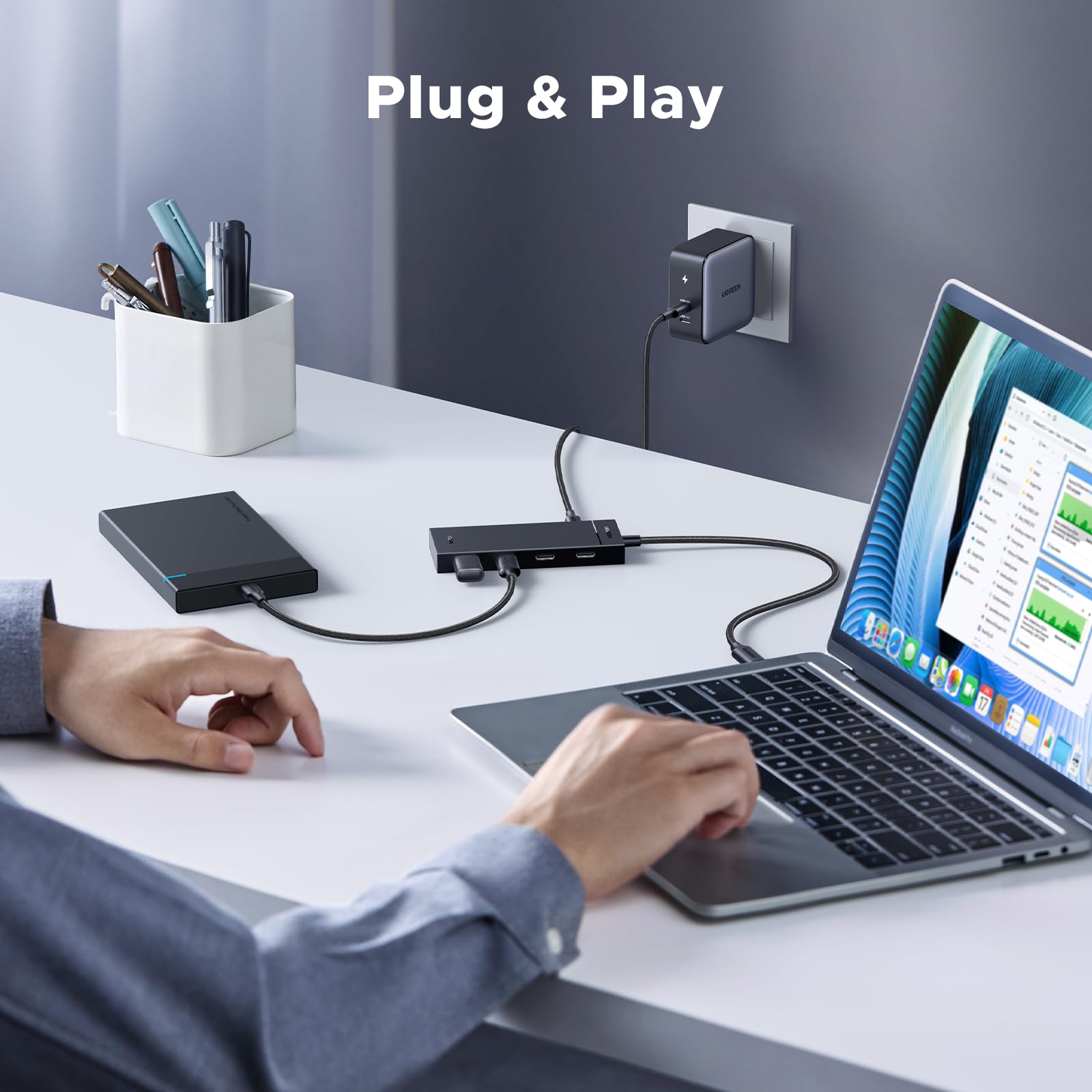 Hub USB C UGREEN 10 Gbps Negro 5 en 1 con Carga 100 W Compatible con MacBook, iPad y Más