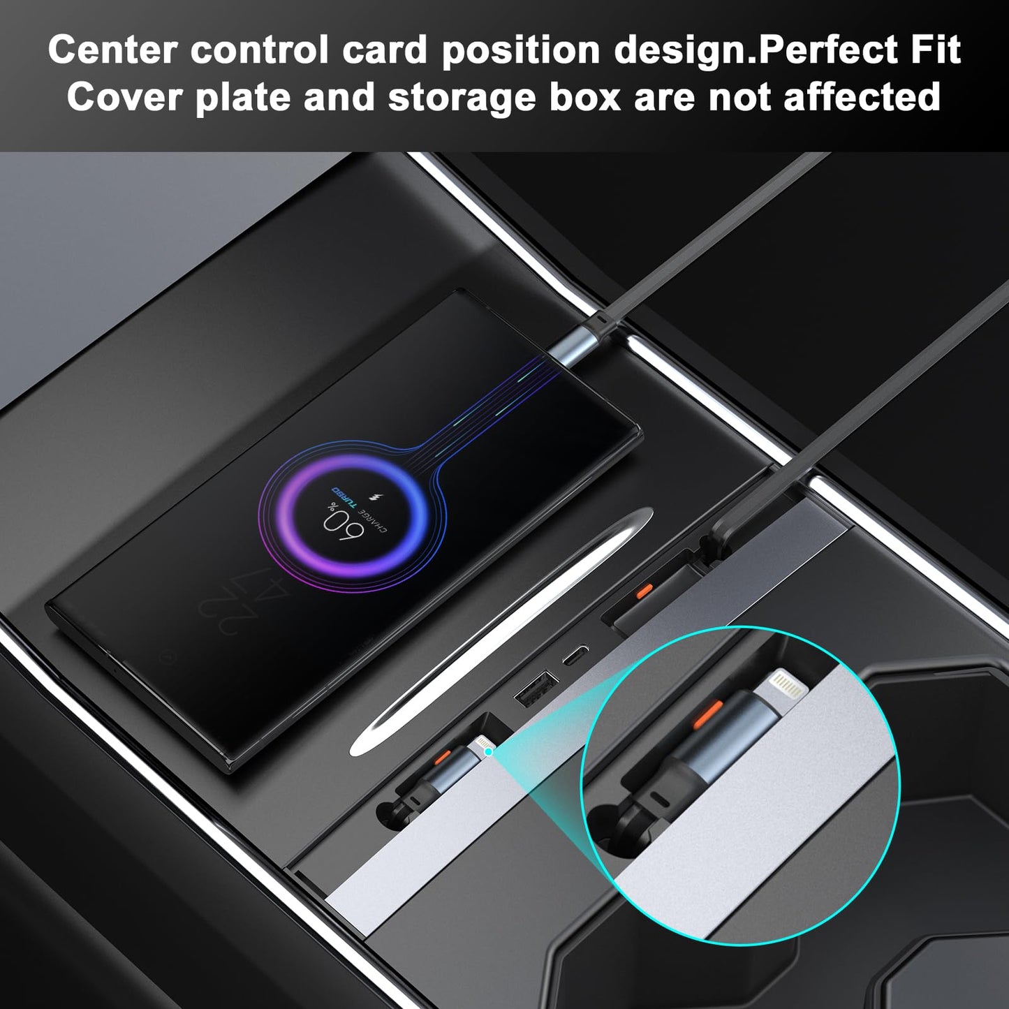 Hub USB para Tesla Modelo 3 Modelo Y impermeable, cargador rápido de teléfono para accesorios modelo Y/3 2024 2023 2022 2021 estación de acoplamiento retráctil multipuerto, consola central 100% (no