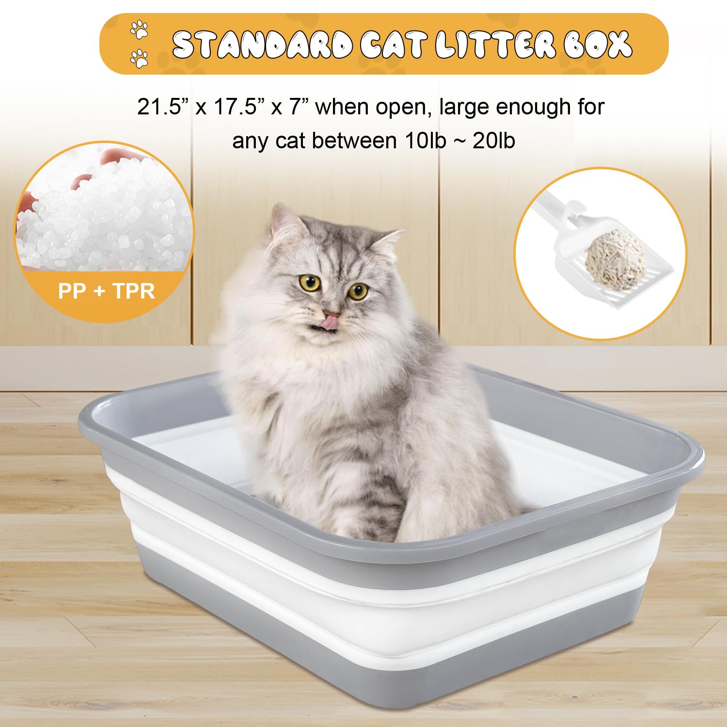 Maohegou Caja de arena para gatos mayores, artríticos, enfermos y frágiles discapacitados, baja entrada, caja de arena abierta para gatos mayores (un paquete)