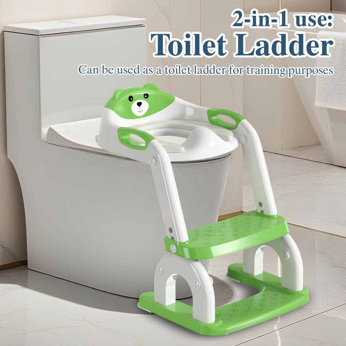 CUXFLS - Asiento de entrenamiento para ir al baño con escalera para niños pequeños, inodoro de entrenamiento ajustable 2 en 1 para niños y niñas con protector contra salpicaduras, cojín impermeable