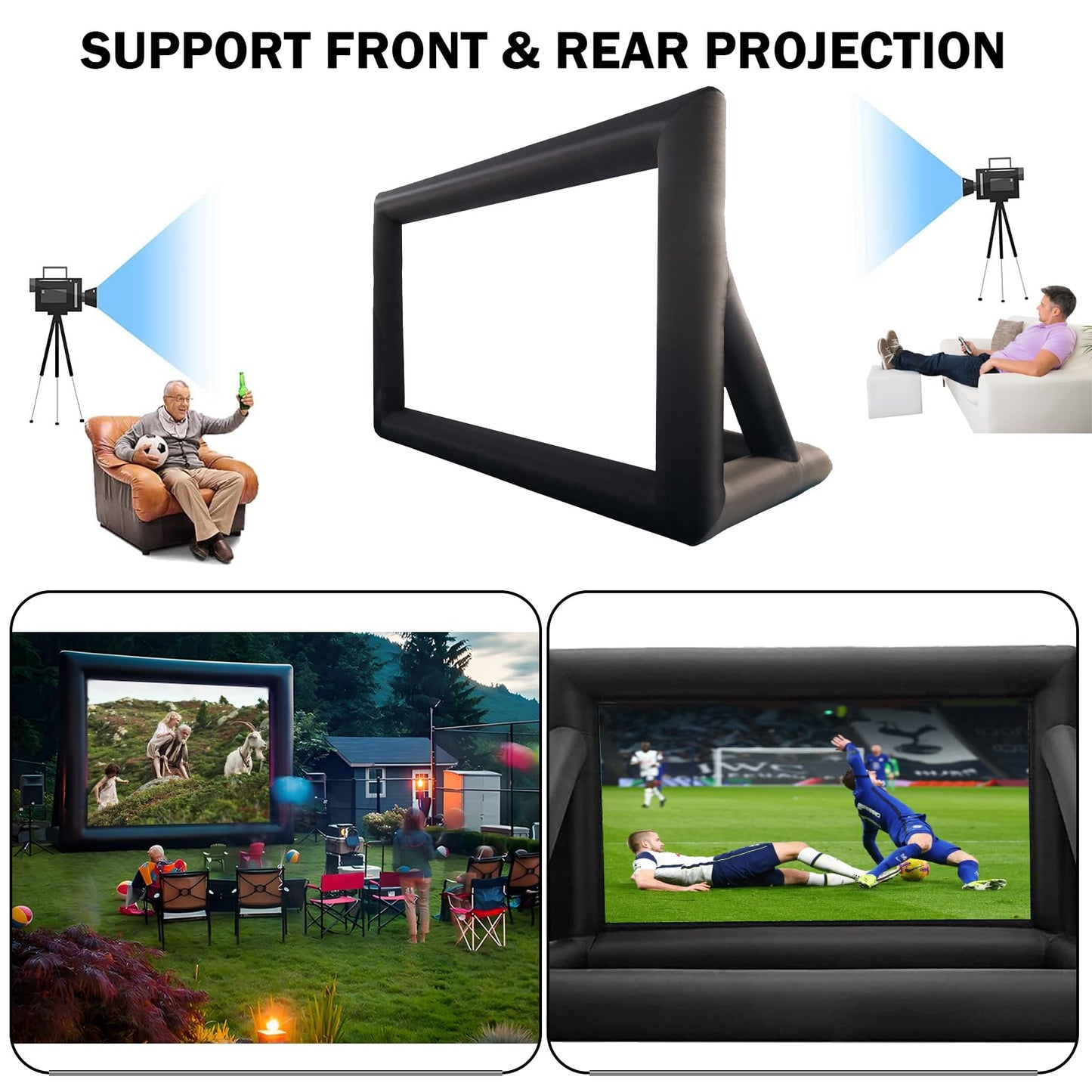 QILEBA Pantalla de cine, proyector inflable para interiores, exteriores, 6 m, portátil, soplador de aire, amarres, bolsa de almacenamiento, para patio trasero, alberca, fiesta, noches de cine (6 m)