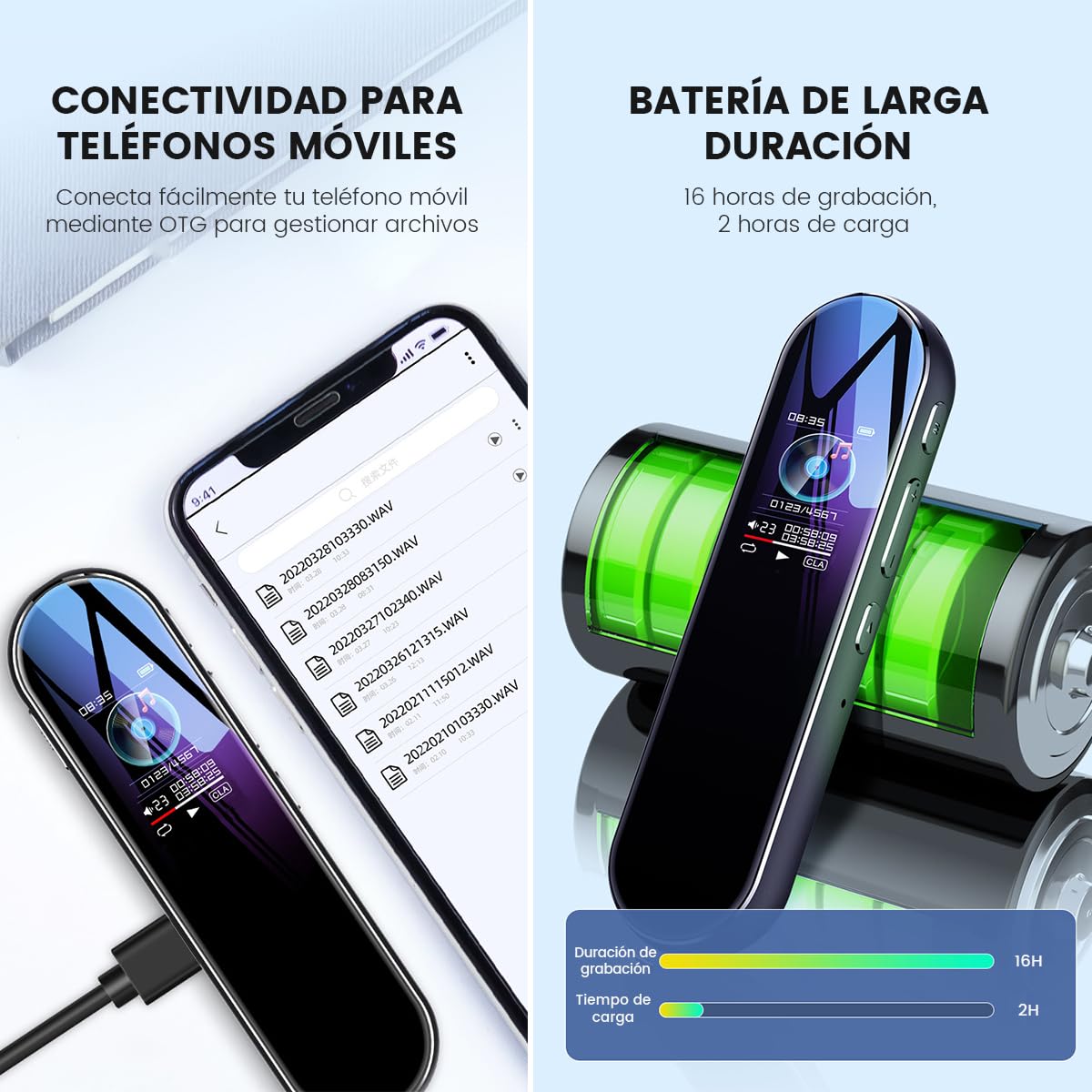 LENGSIDA Grabadora de Voz Digital Inteligente de 64 GB con Reproducción, Grabadora de Audio para Conferencias, Reuniones, Dispositivo de Grabación de Sonido, Dictáfono con Lector de Tarjeta