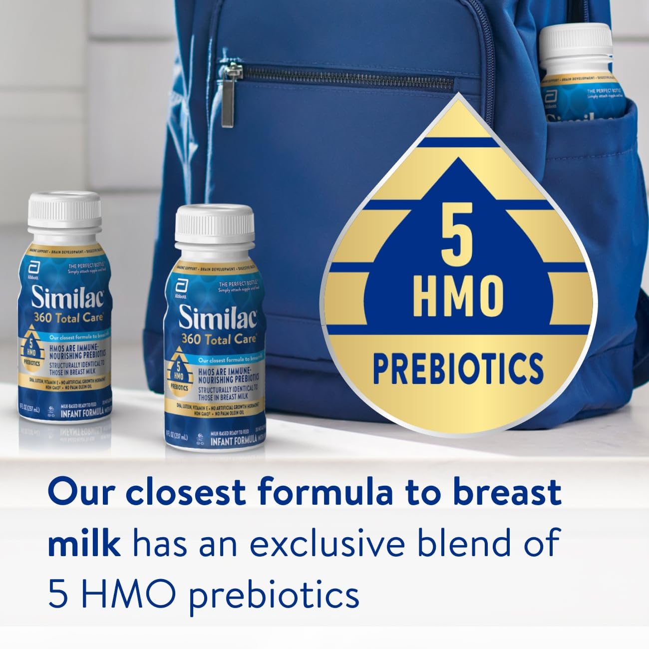 Similac 360 Total Care Infant Formula, with 5 HMO Prebiotics, Our Closest Formula to Breast Milk, Non-GMO, Baby Formula, Ready-to-Feed, 8-fl-oz Bottle (Case of 24)