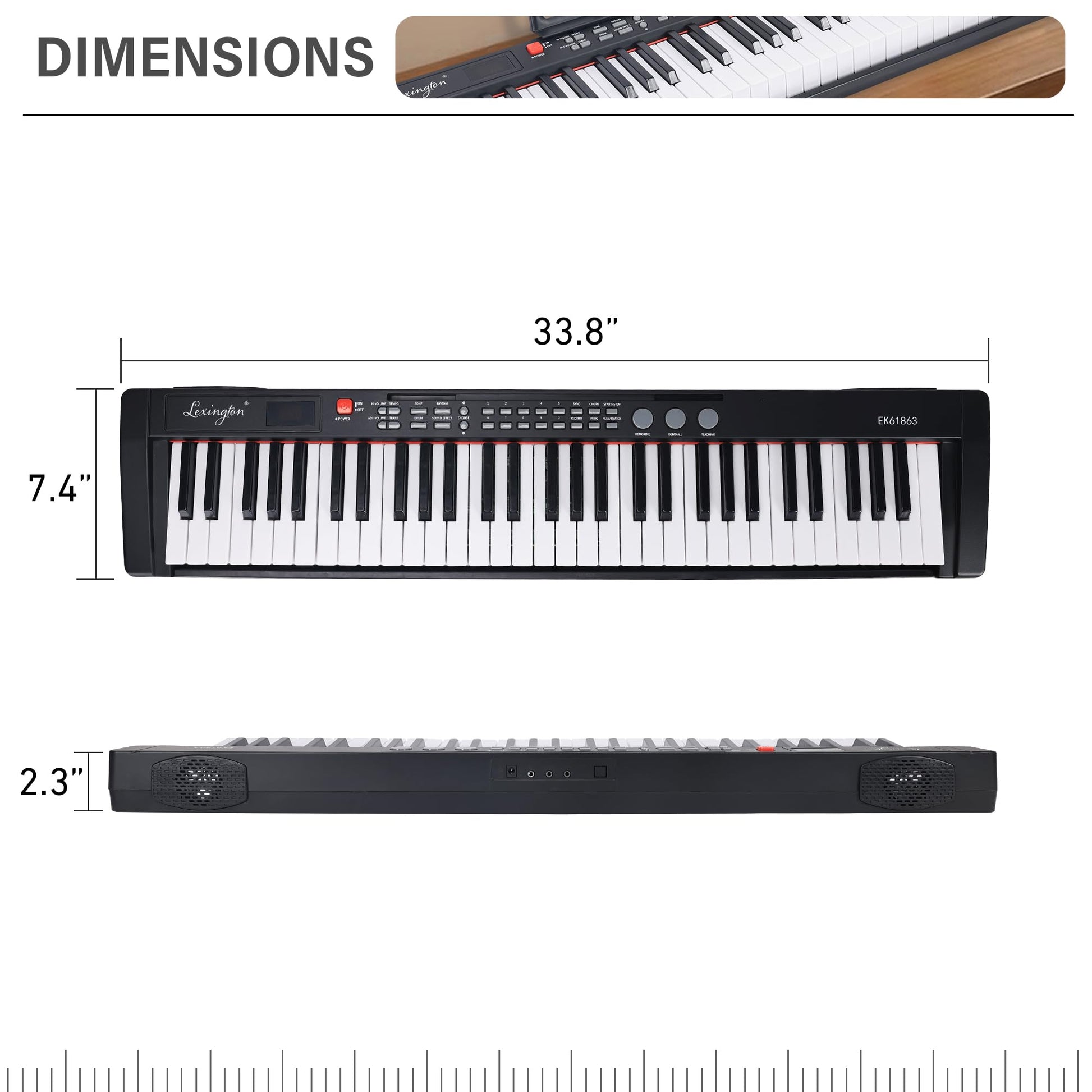 Lexington - Piano de teclado de 61 teclas, juego completo de teclado electrónico para principiantes y adultos, teclado de música portátil con teclas iluminadas, modos de enseñanza, soporte, estuche,