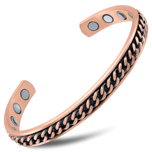 MagnetRX Pulseras Magnéticas De Cobre Magnetrx - Pulsera Efectiva De Cobre Puro Para Hombres Y Mujeres - Brazaletes De Pulsera Magnética Ajustable Con Puño De Cobre (Incrustación De Cadena D