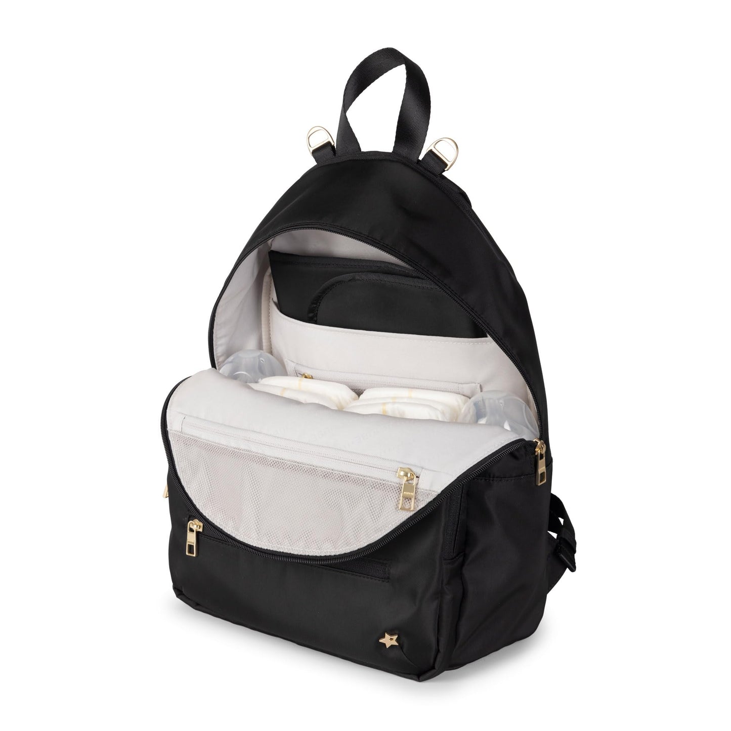 JuJuBe - Mochila para pañales con cambiador, organizador de gran capacidad de 11 bolsillos, 2 bolsillos interiores con aislamiento para botellas, bolsillo para limpiar, correas para carriola, manga
