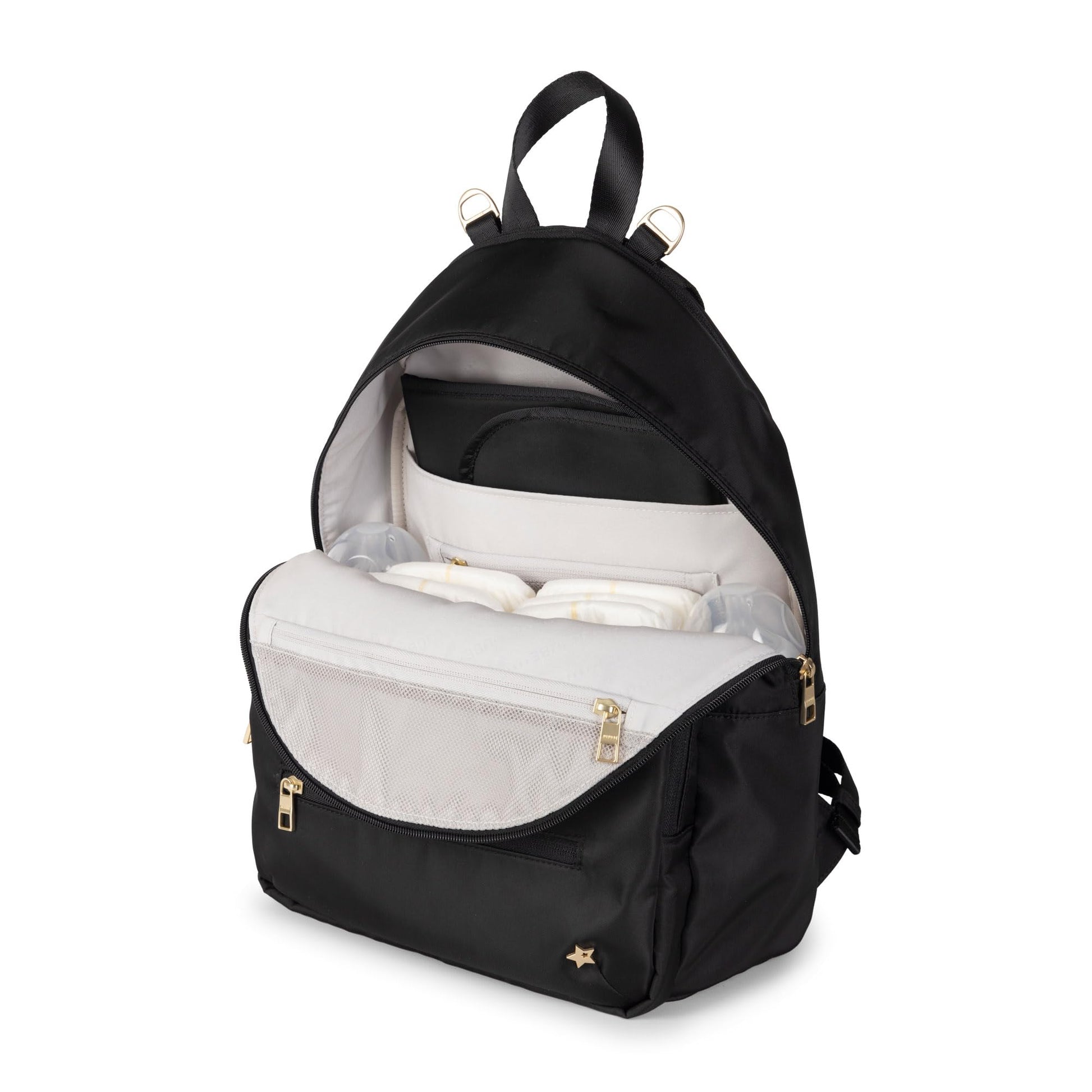 JuJuBe - Mochila para pañales con cambiador, organizador de gran capacidad de 11 bolsillos, 2 bolsillos interiores con aislamiento para botellas, bolsillo para limpiar, correas para carriola, manga