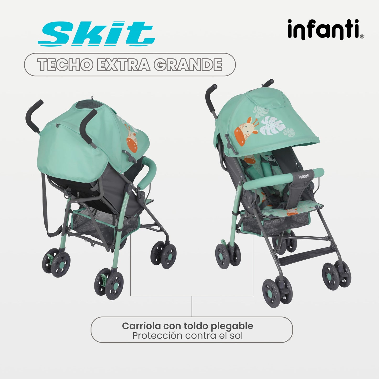 INFANTI | Carriola para Bebe de Baston SKIT | Carriola de Viaje - Carrito para Bebe | Cosas para Bebes 6 Meses hasta 15 kg - Compacta y Plegable | Carriola de Baston Ligera con Arnés de Seguridad