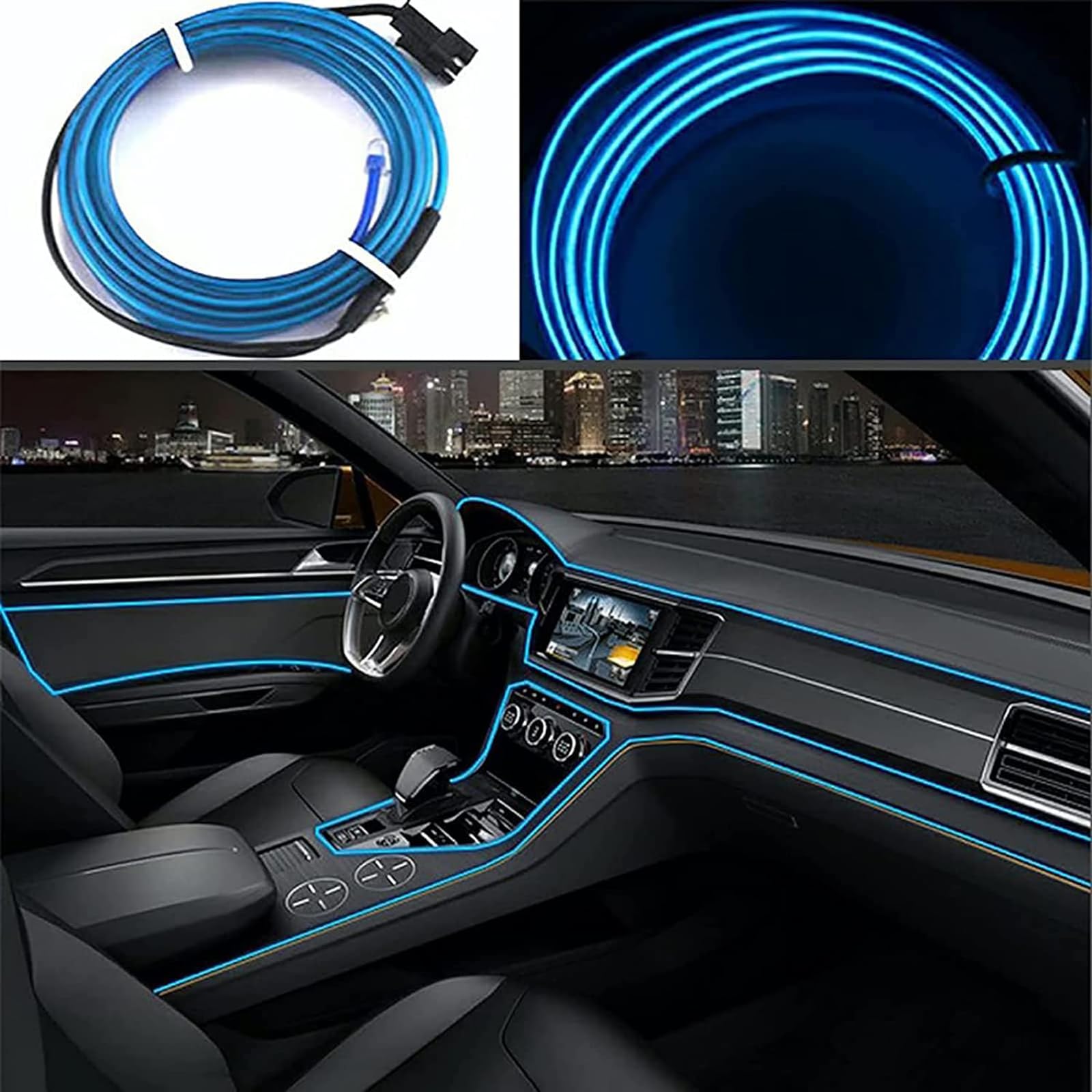 Tira de Luces LED para Coche Azul Cable de Neón 5m 12V con Modo de Música