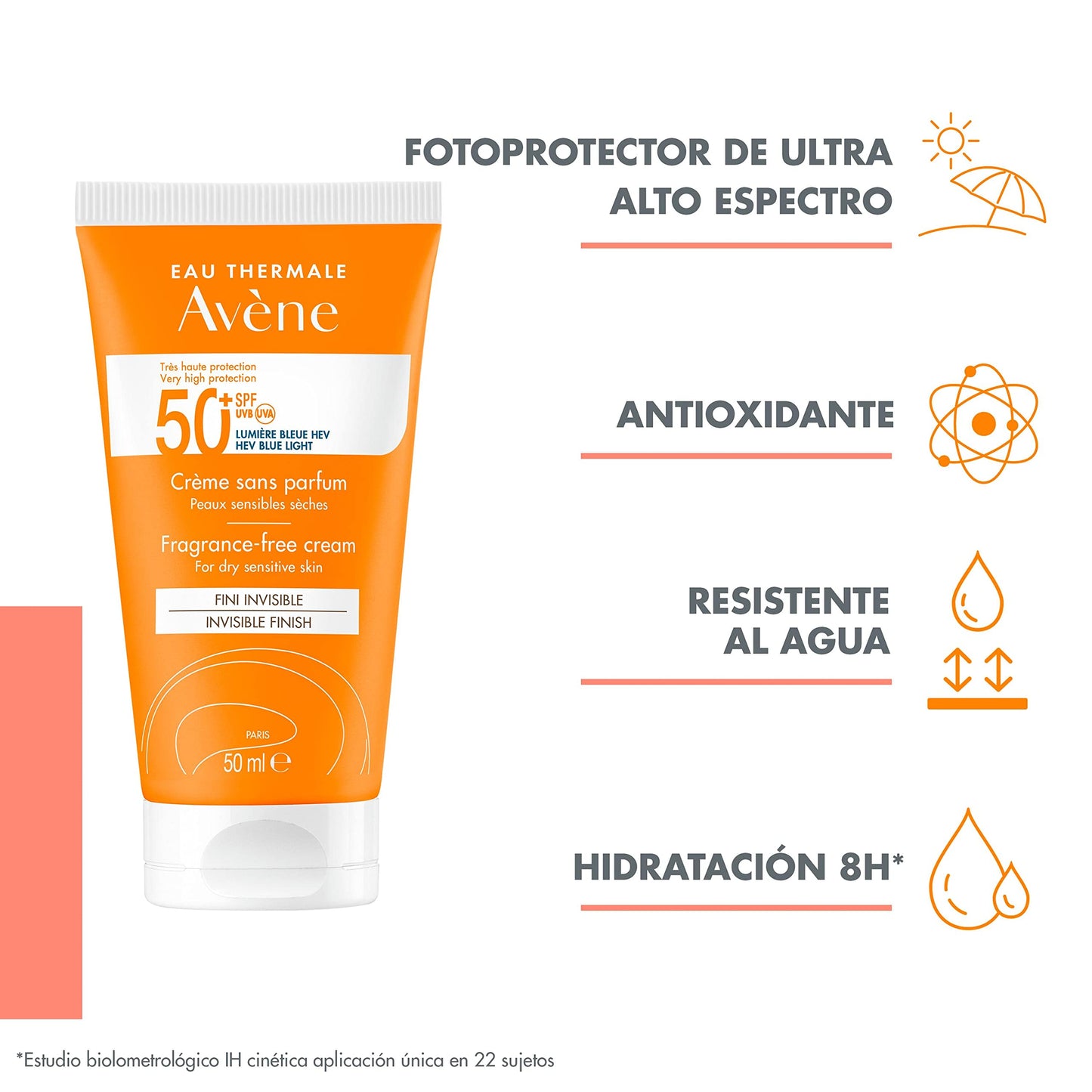 Avene Crema con Protector Solar Fps50+, Sin Perfume, 50ml
