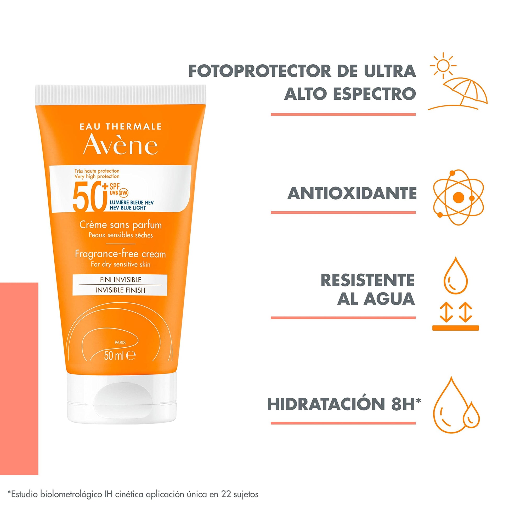 Avene Crema con Protector Solar Fps50+, Sin Perfume, 50ml