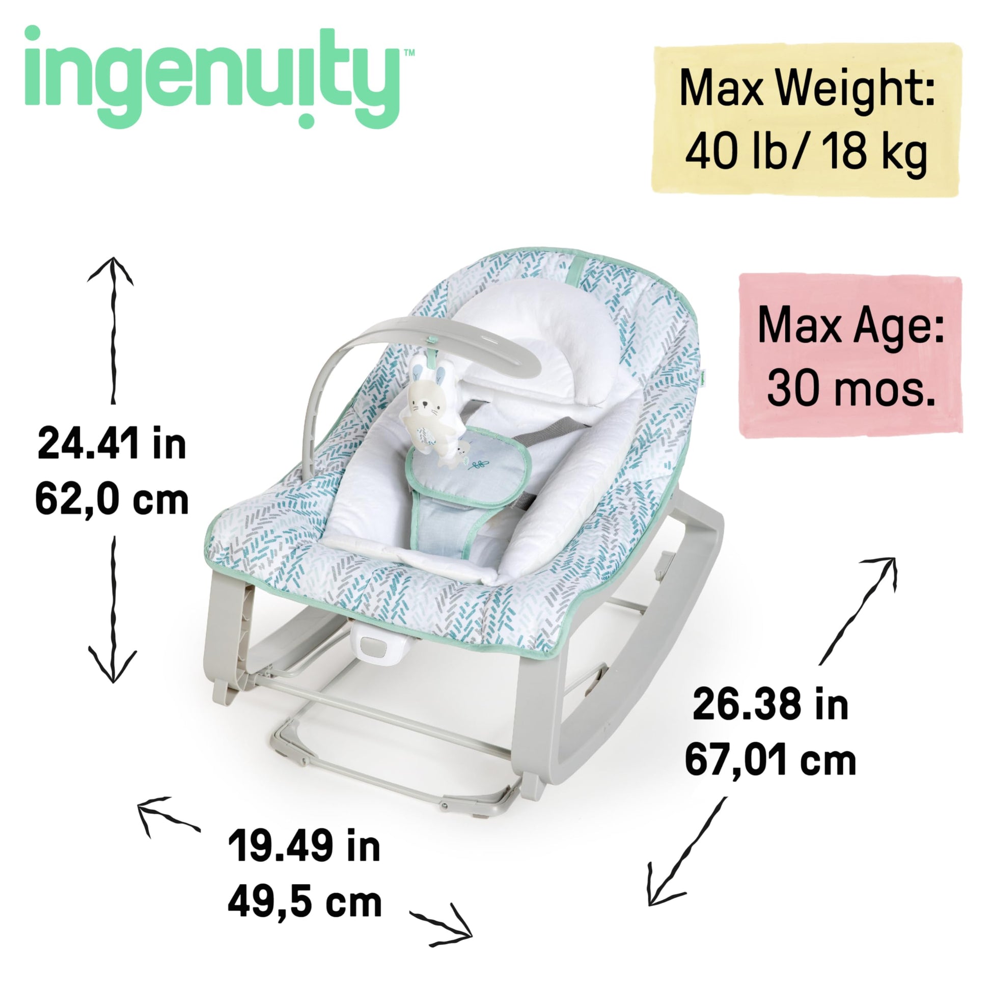 Ingenuity Asiento y Mecedor 3 en 1 para Bebés 0 a 30 Meses